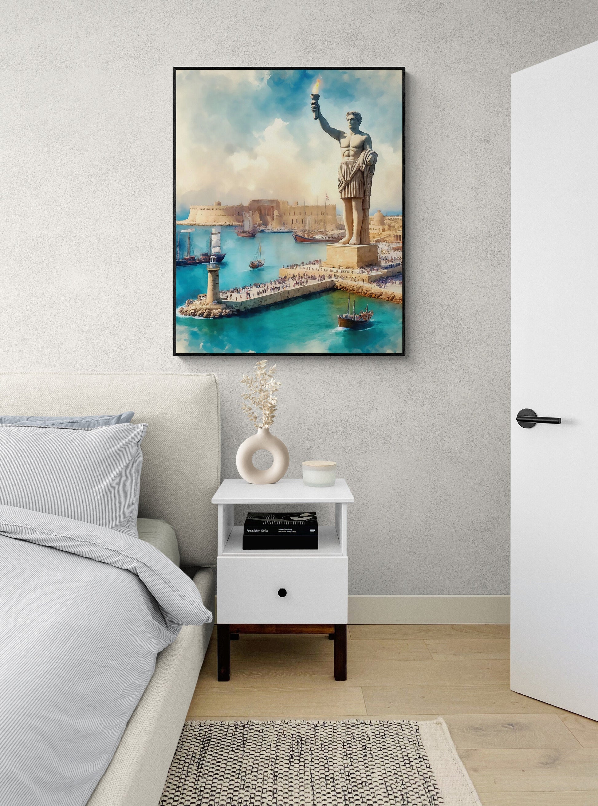 The Colossus of Rhodes | Seven Wonders of the Ancient World Tourist Poster | Travel | Home Decor | History | Watercolor Wall Art Print
