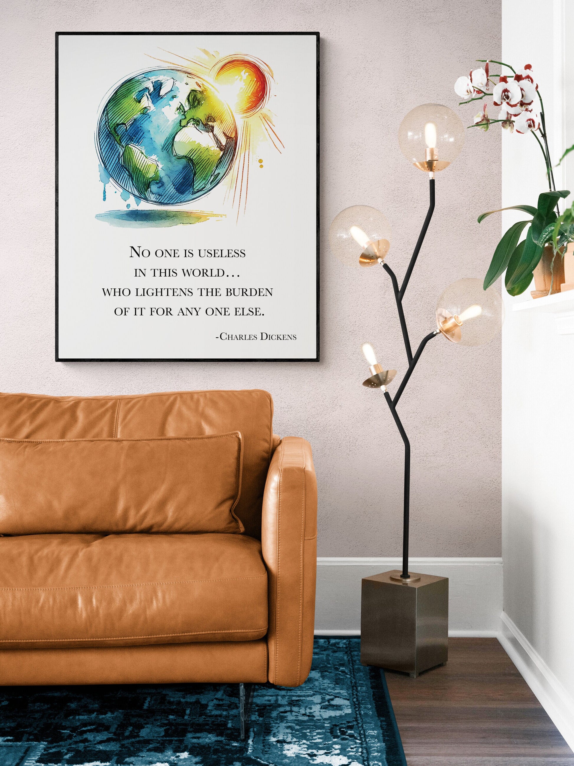 No One Is Useless In This World | Watercolor | Charles Dickens Quote | Motivational | Literary Home Decor | Living Room | Art Print