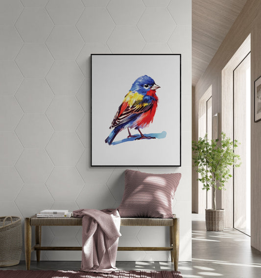 Painted Bunting Art Print | Bird Songbird | Watercolor Home Decor | Wildlife Poster