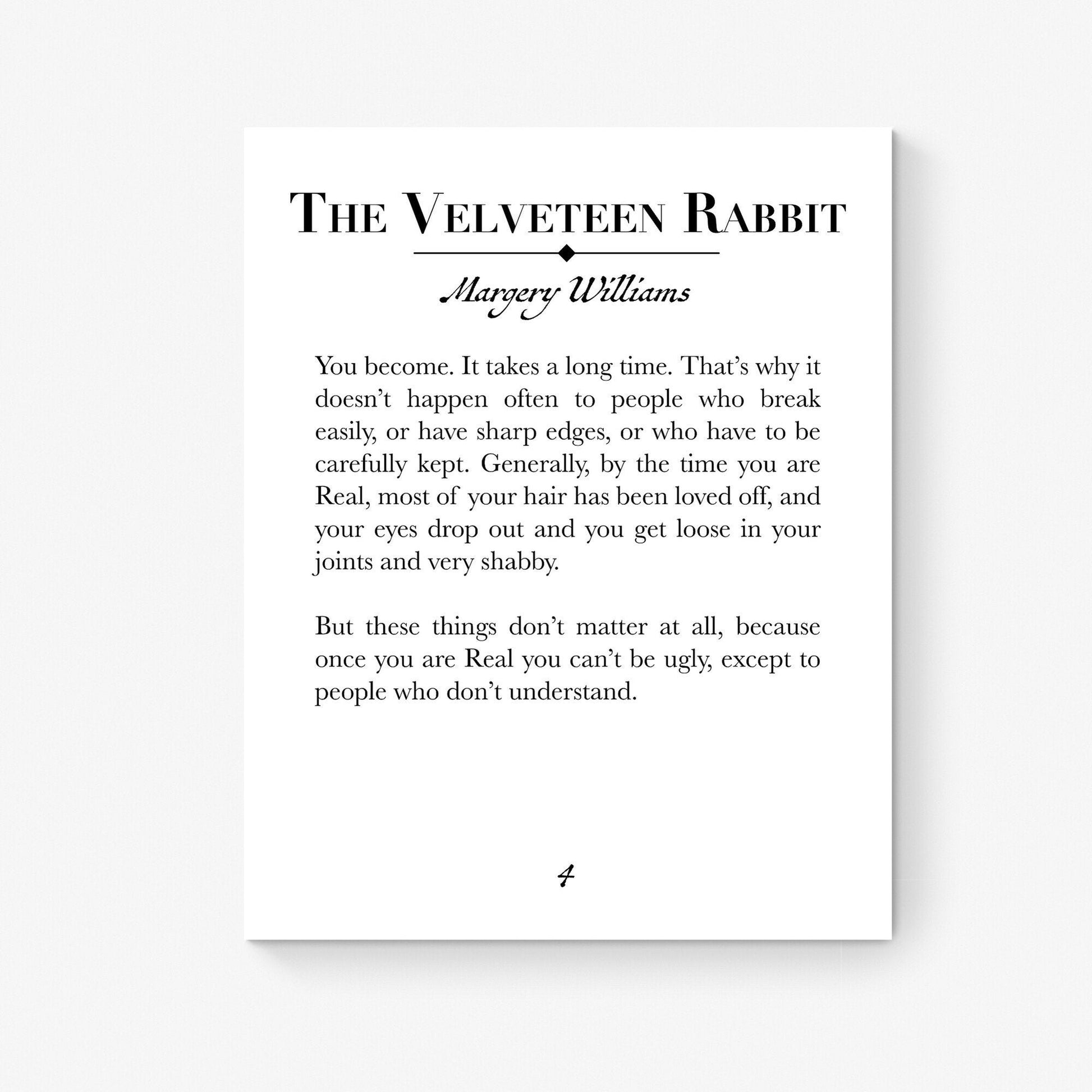 Because Once You Are Real You Can't Be Ugly | The Velveteen Rabbit | Margery Williams | Home Decor | Bookpage | Art Print