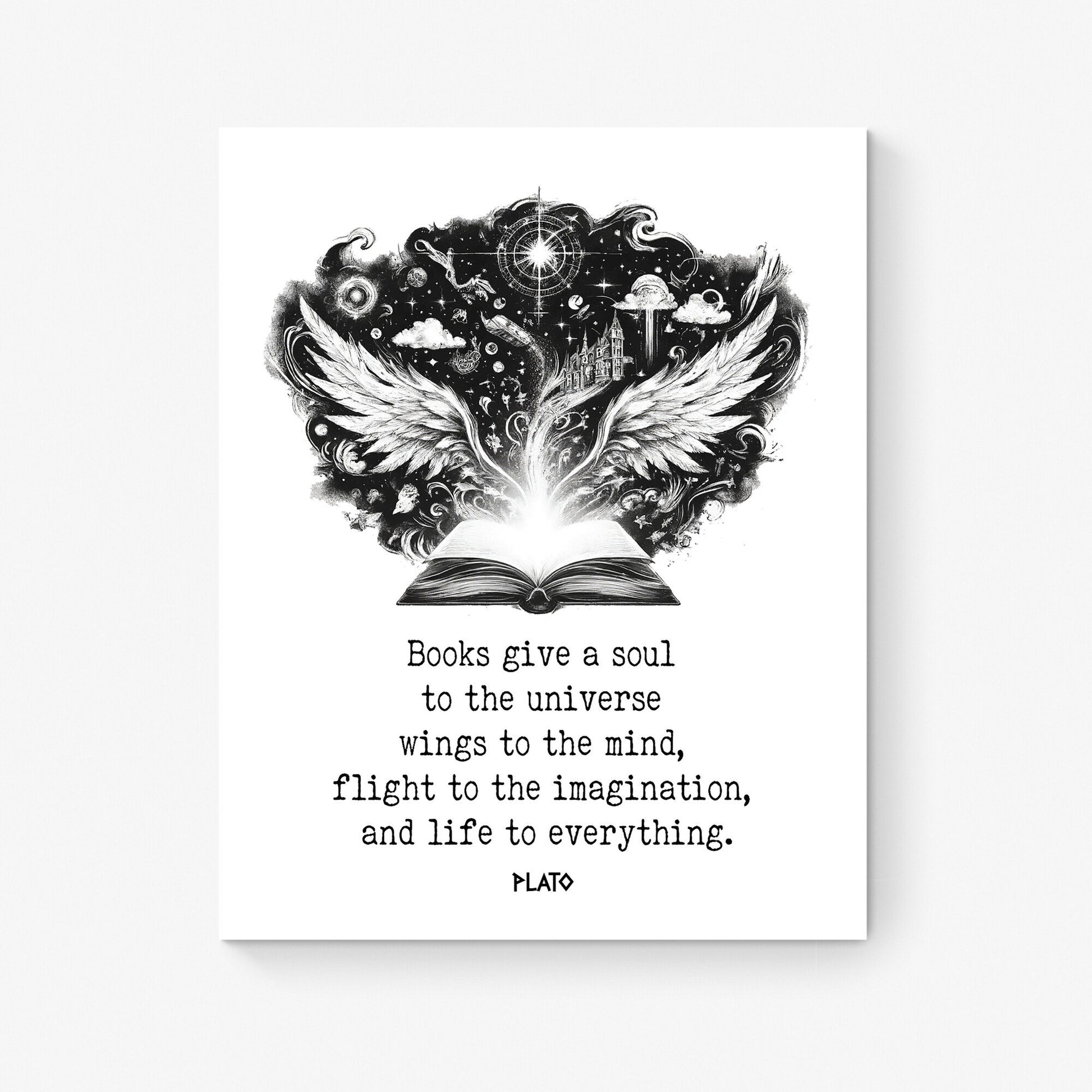 Books Give A Soul To The Universe | Wings To The Mind | Plato Quote | Inspirational | Motivational | Sketch | Art Print