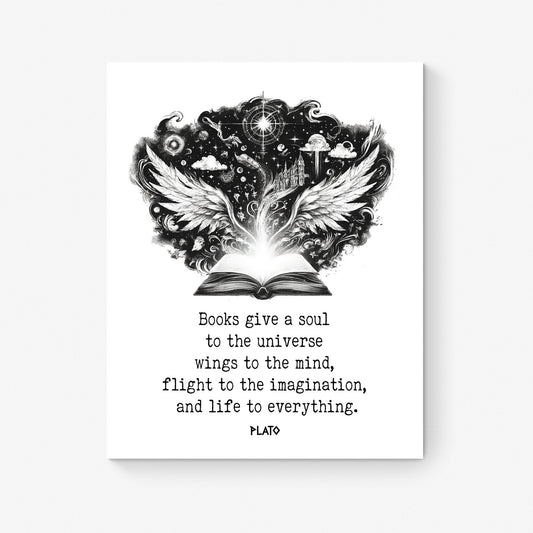 Books Give A Soul To The Universe | Wings To The Mind | Plato Quote | Inspirational | Motivational | Sketch | Art Print