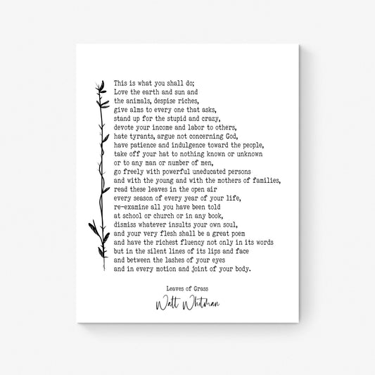 Walt Whitman Quote Art Print | This Is What You Shall Do | Leaves of Grass | Poetry | Literary Book | Inspirational | Motivational Poster
