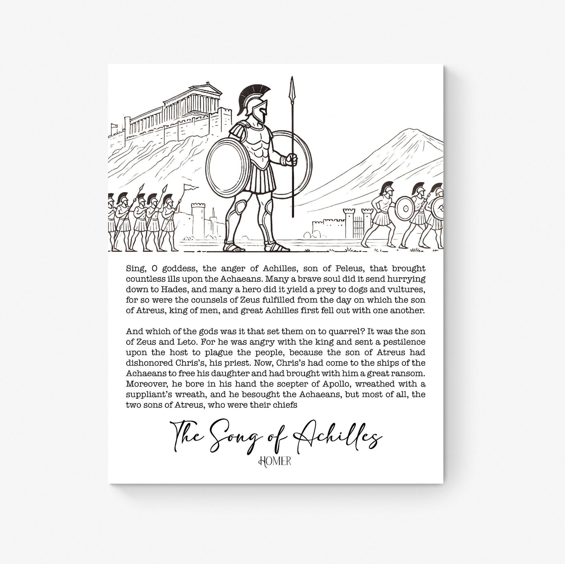 Sing O Goddess The Anger Of Achilles | Song | Homer's Iliad Poem | Poetry | Literary Book | Inspirational | Motivational Art Print