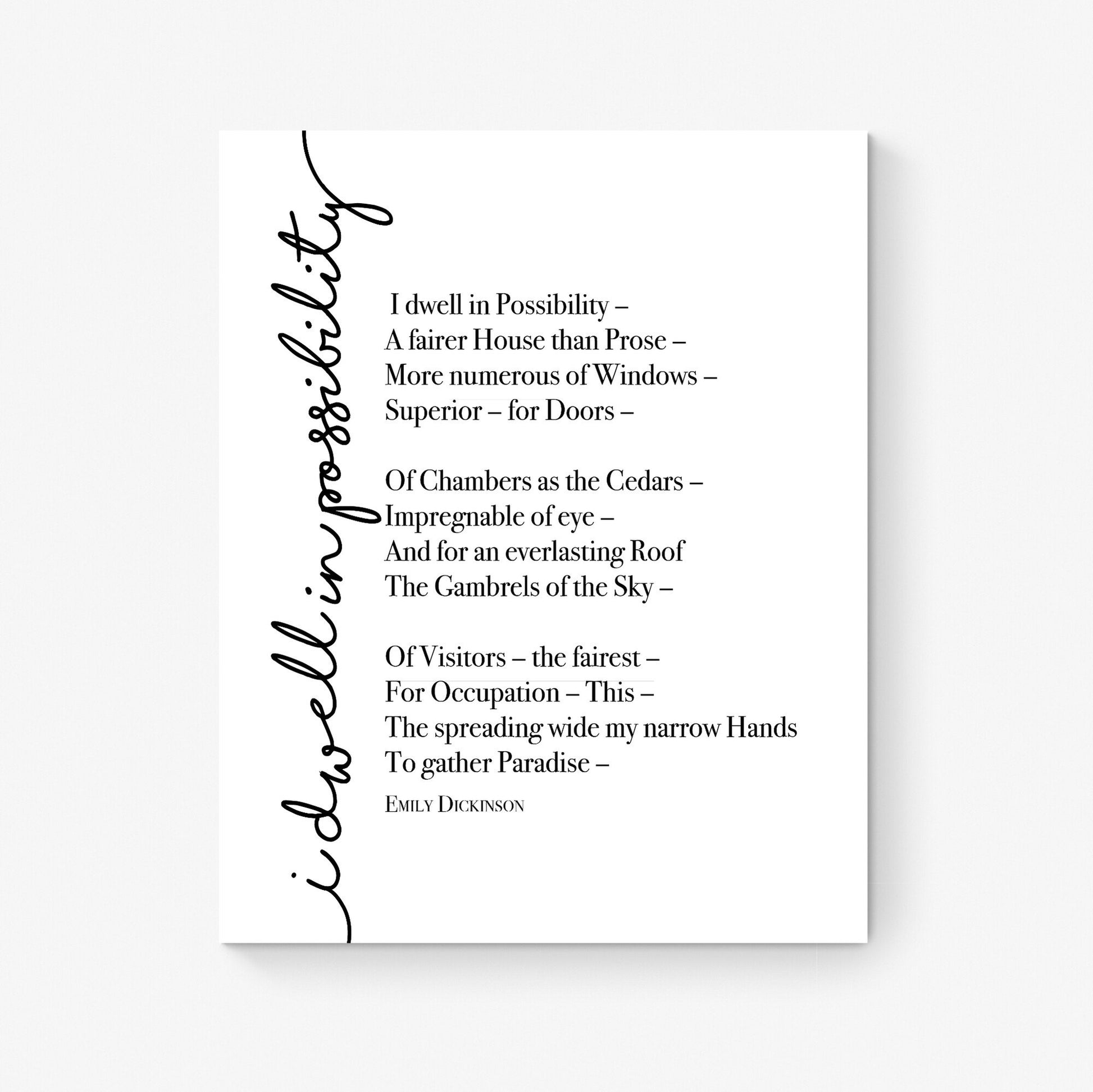 Emily Dickinson Quote Art Print I Dwell In Possibility | Poem | Poetry | Literary Book | Inspirational | Motivational Home Decor Poster