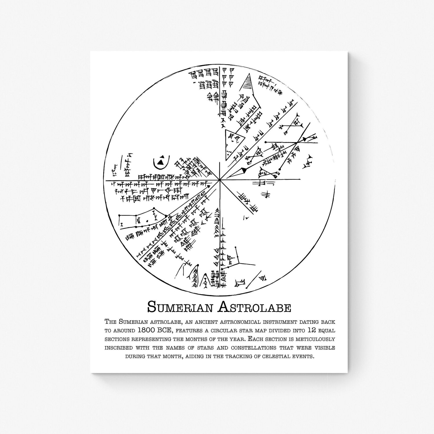 Ancient Sumerian Astrolabe - Historical Astronomy Home Wall Decor - Living Room - Archaeology Astrophysics - Space Gift - Art Print