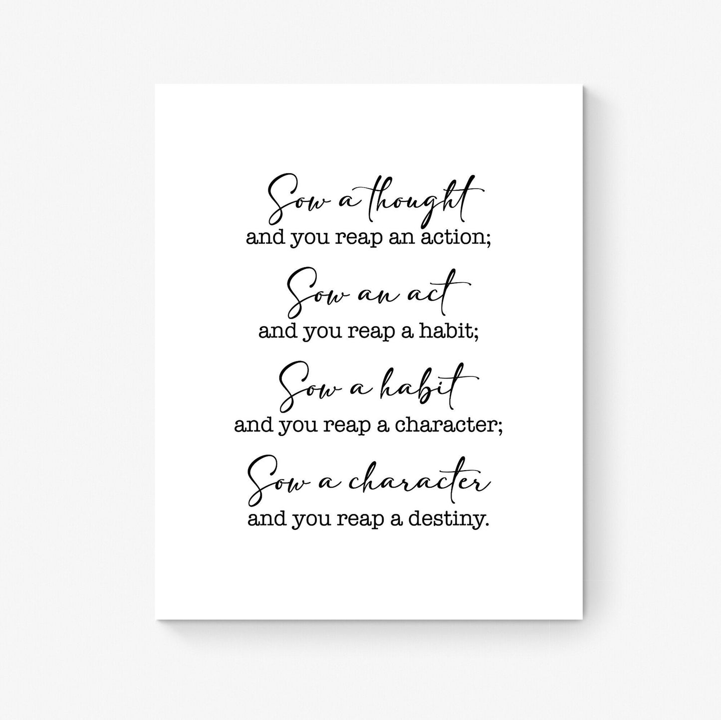 Emerson Quote Art Print | Sow A Thought, Act, Habit, Character | Home Decor Wall Artwork | Inspirational Gifts | Literary | Poster