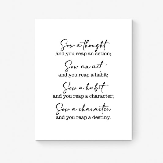 Emerson Quote Art Print | Sow A Thought, Act, Habit, Character | Home Decor Wall Artwork | Inspirational Gifts | Literary | Poster