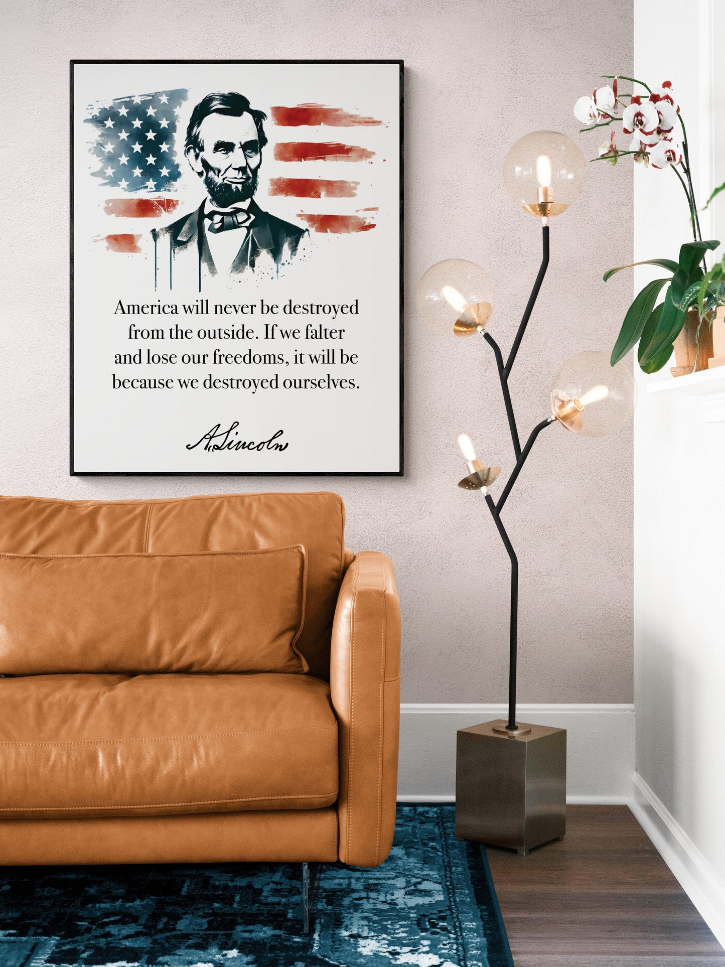 America Will Never Be Destroyed From The Outside | Abraham Lincoln | Watercolor Flag | Inspirational Print | Home Decor | Wall Art Print