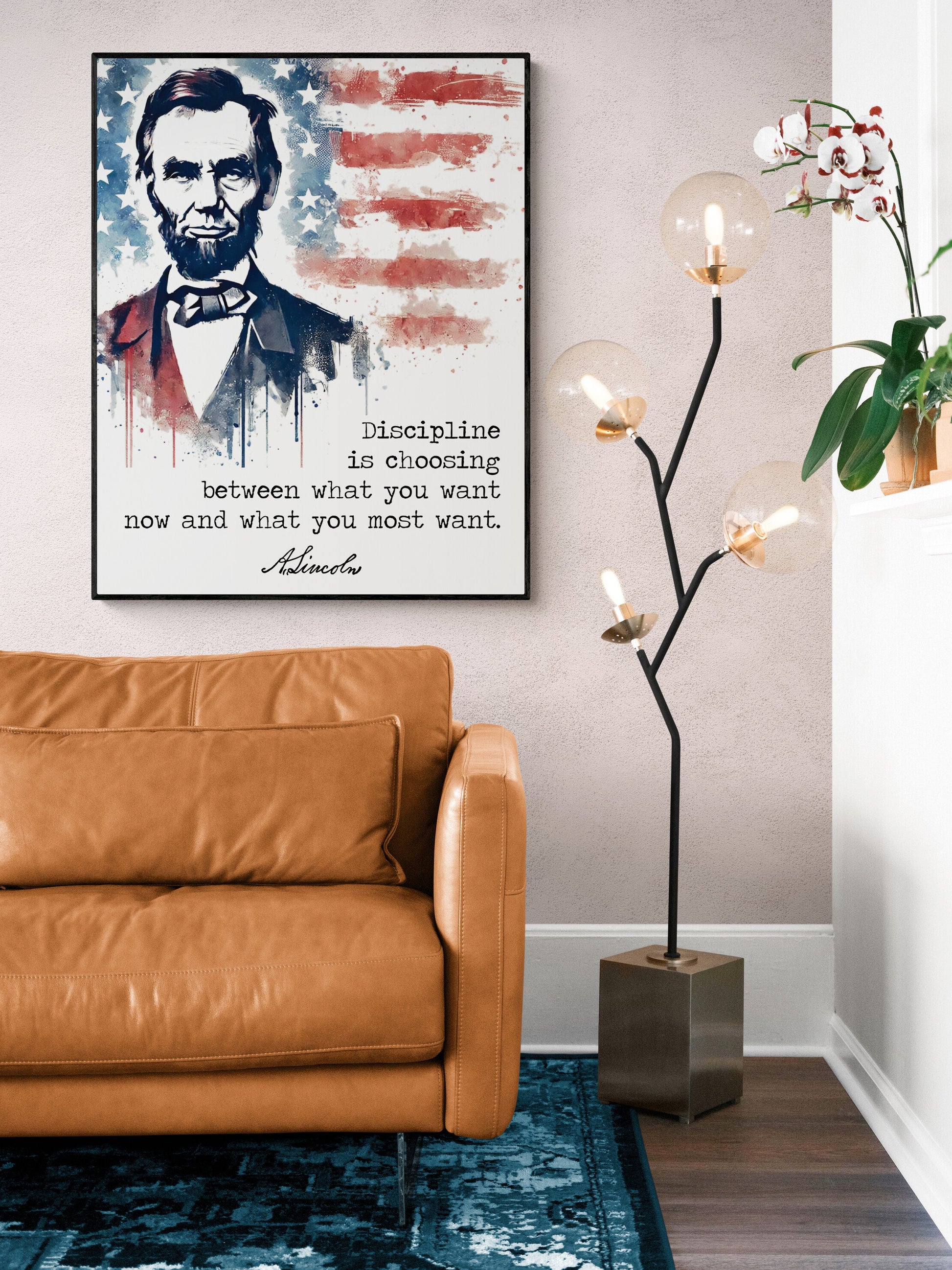 Discipline Is Choosing Between What You Want Now | Abraham Lincoln | Watercolor Flag | Inspirational Print | Home Decor | Wall Art Print