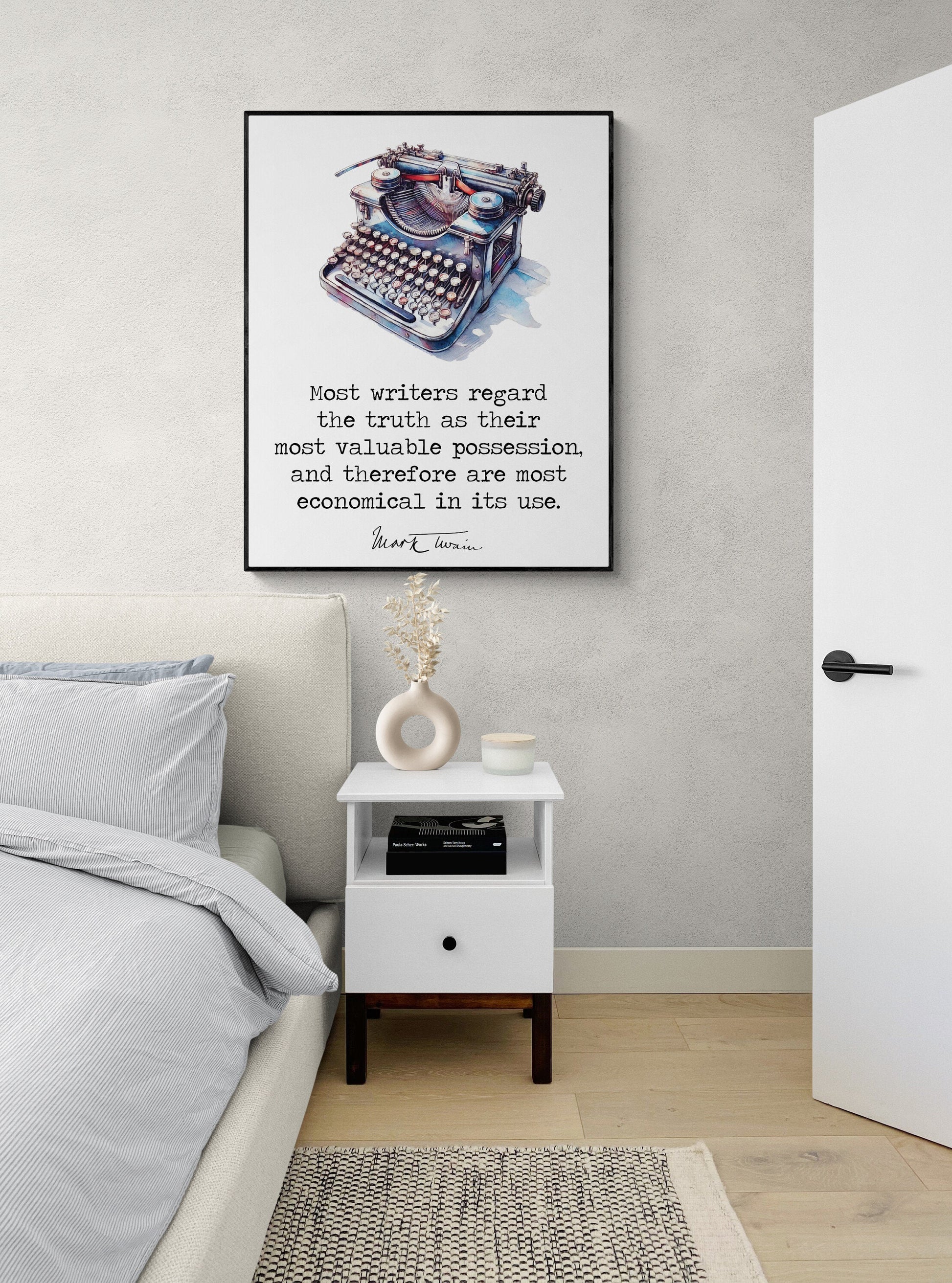 Most Writers Regard The Truth | Mark Twain Quote | Watercolor Motivational | Book | Literary Home Decor | Living Room | Typography Art Print