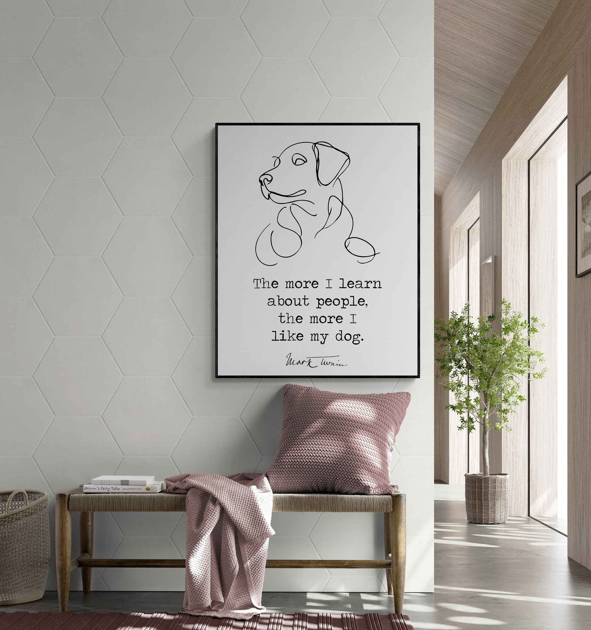 Mark Twain Quote Art Print | More I Learn About People | I Like My Dog | Motivational Pets | Literary Home Decor | Living Room | Poster