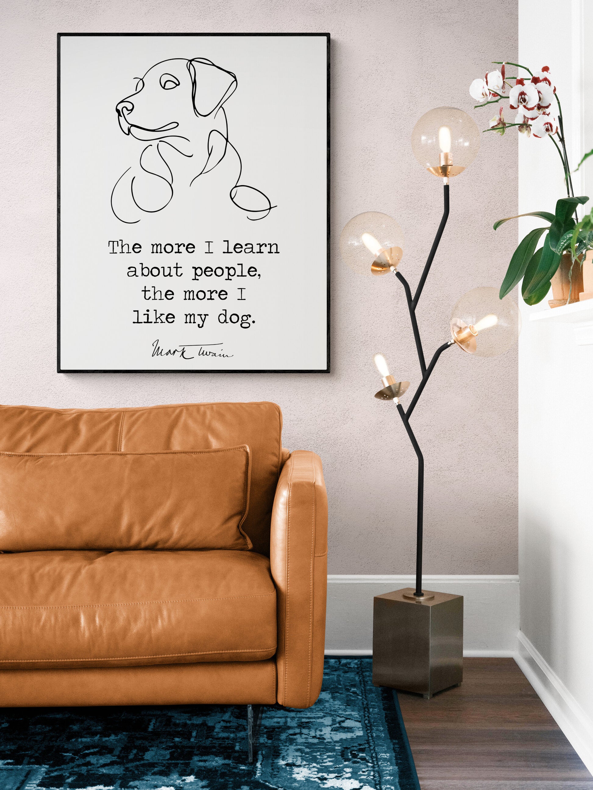 Mark Twain Quote Art Print | More I Learn About People | I Like My Dog | Motivational Pets | Literary Home Decor | Living Room | Poster