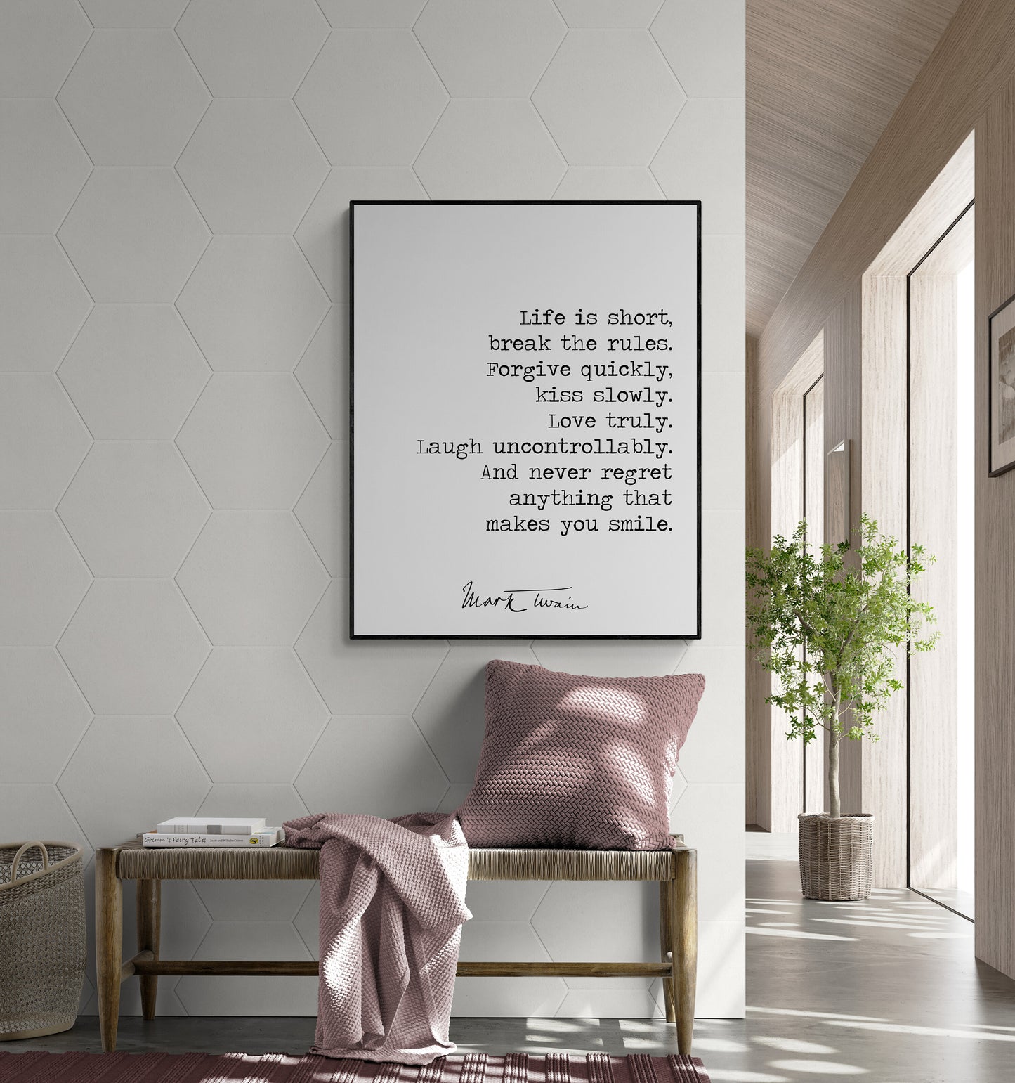 Life Is Short Break The Rules | Mark Twain Quote | Motivational | Literary Home Decor | Living Room | Typography Art Print