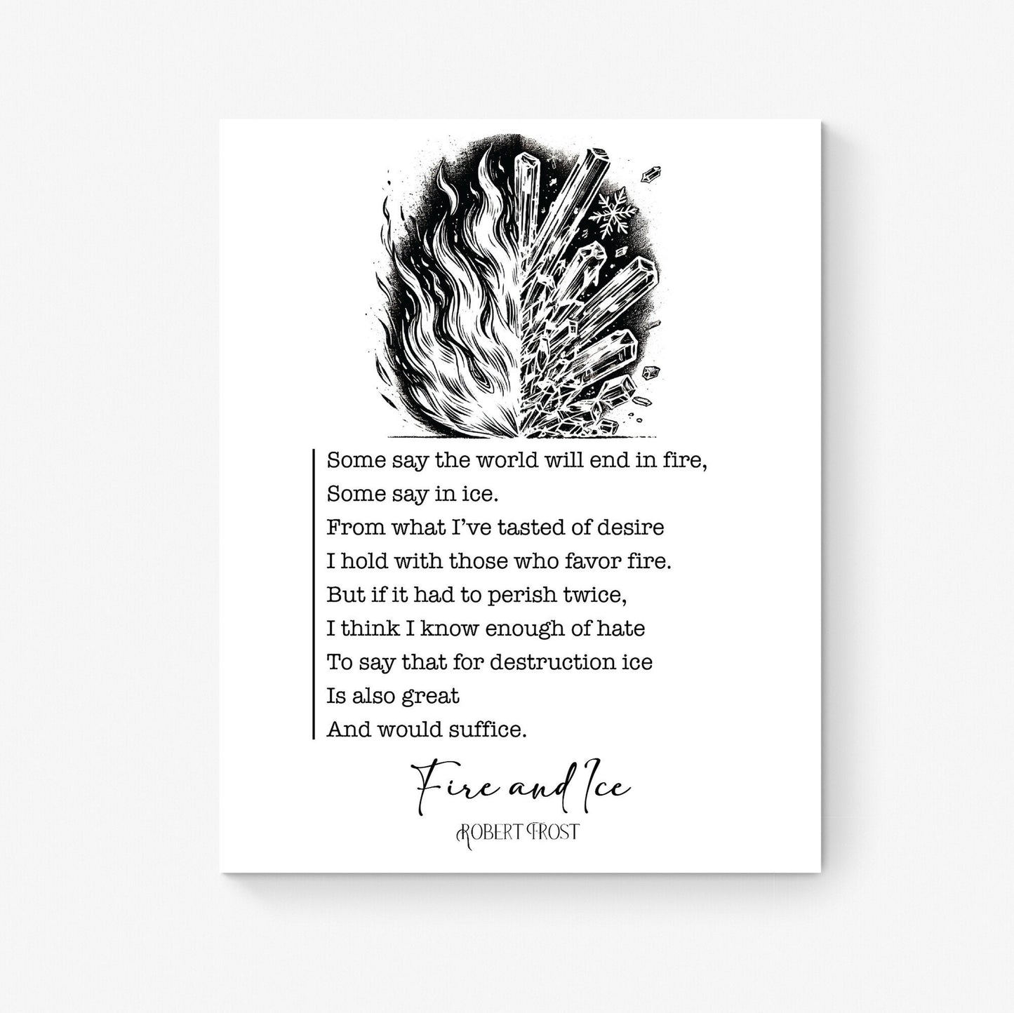 Fire and Ice | Robert Frost | Poem | The World Will End In Fire | Poetry | Literary Book | Inspirational | Motivational Sketch Art Print