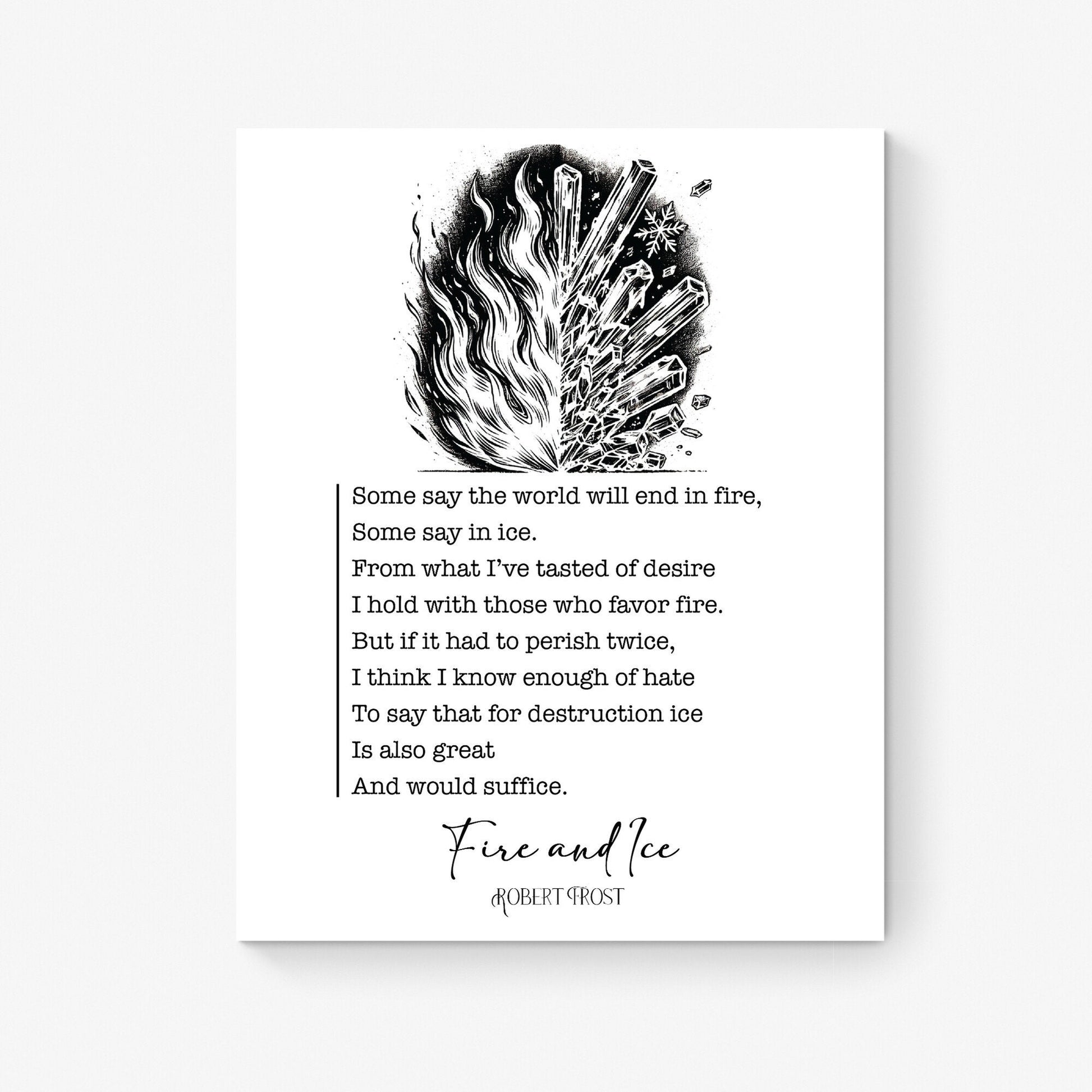 Fire and Ice | Robert Frost | Poem | The World Will End In Fire | Poetry | Literary Book | Inspirational | Motivational Sketch Art Print