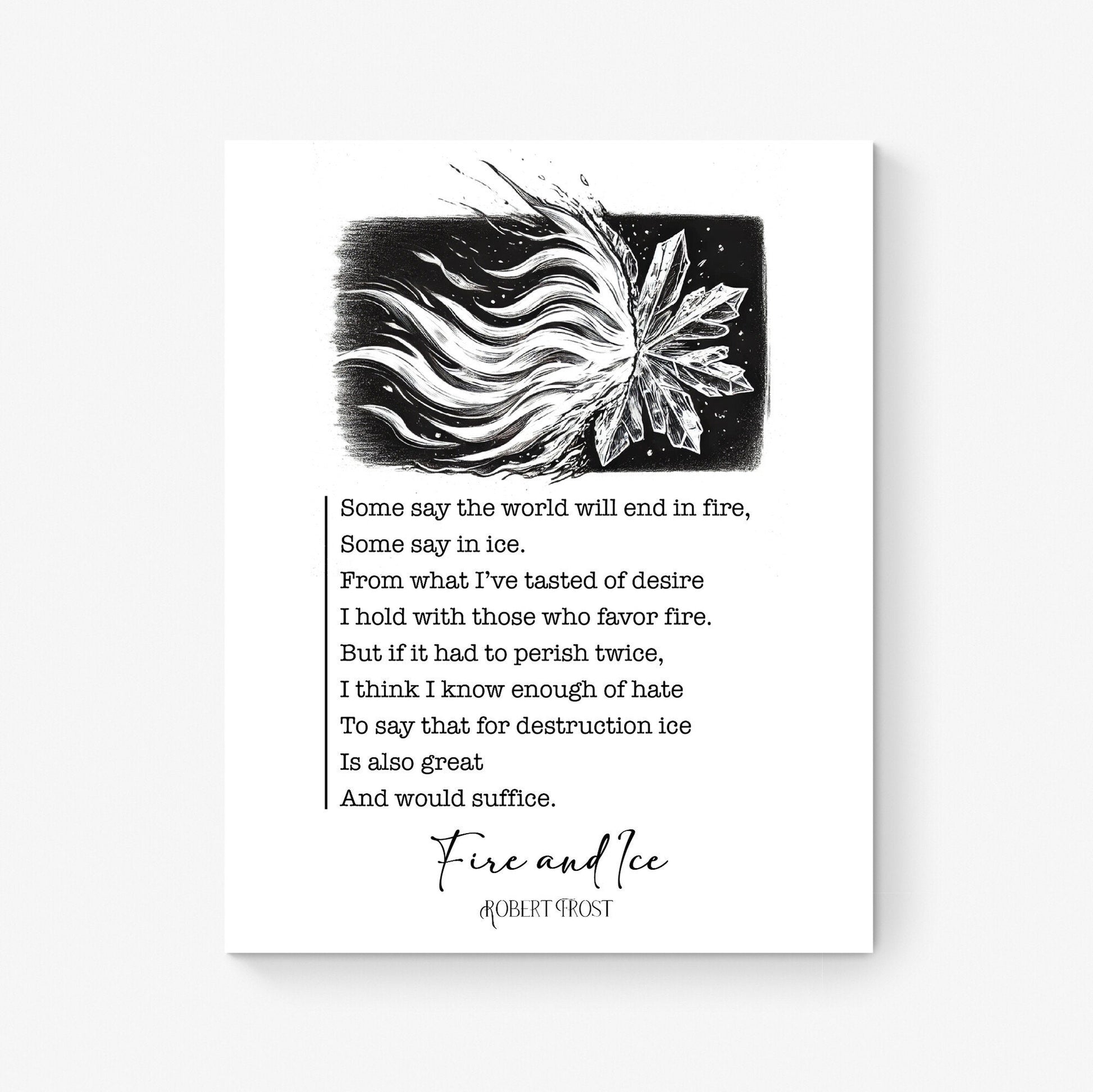 Robert Frost Quote Art Print | Fire and Ice | Poem | The World Will End In Fire | Literary Home Decor | Inspirational | Motivational Poster