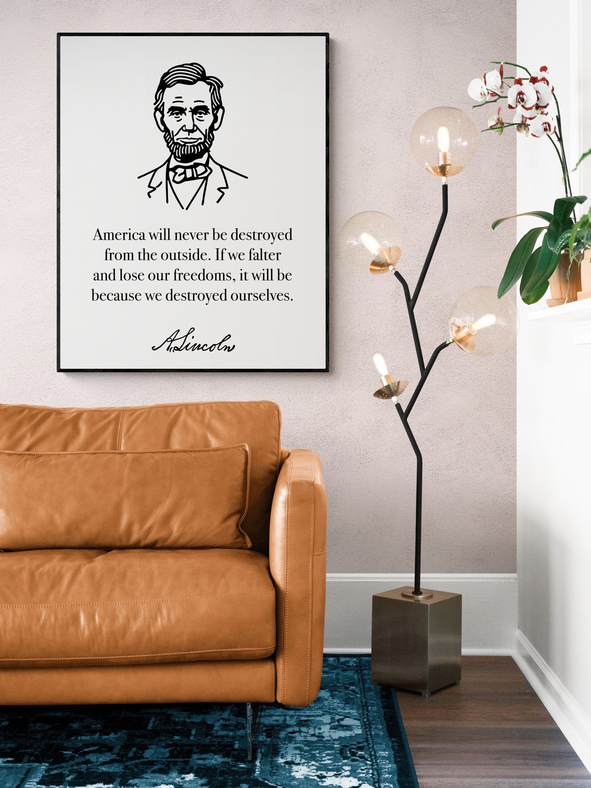America Will Never Be Destroyed From The Outside | Abraham Lincoln | Line Drawing | Inspirational Print | Home Decor | Wall Art Print