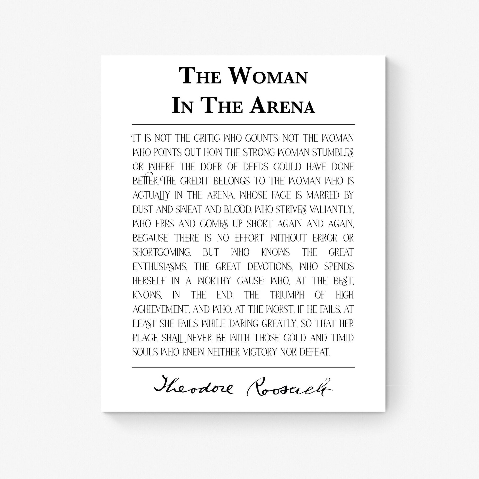 The Woman In The Arena | Theodore Teddy Roosevelt | Typography | Motivational | Inspirational Print | Home Decor | Wall Art Print