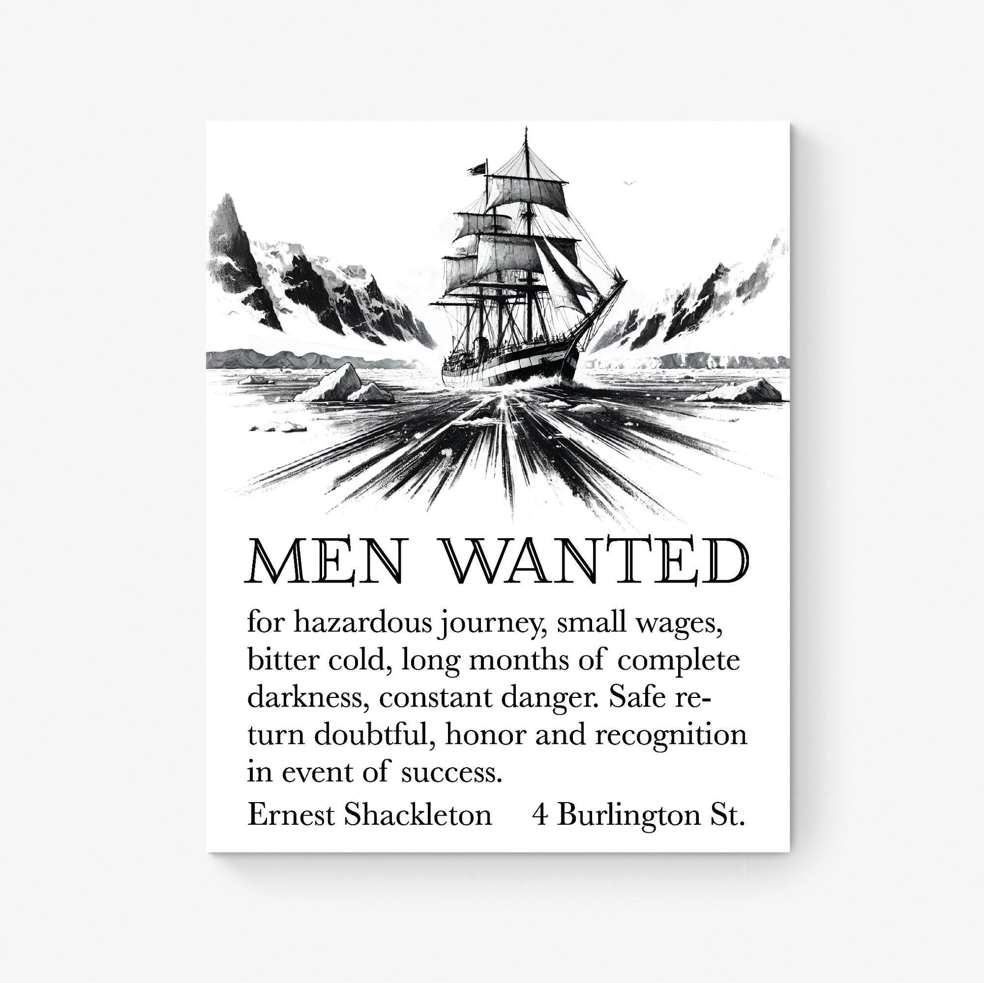 Ernest Shackleton Expedition Help Wanted Advertisement | Home Decor | Living Room | Ship Boat Navy Nautical Sketch | Vintage Art Print