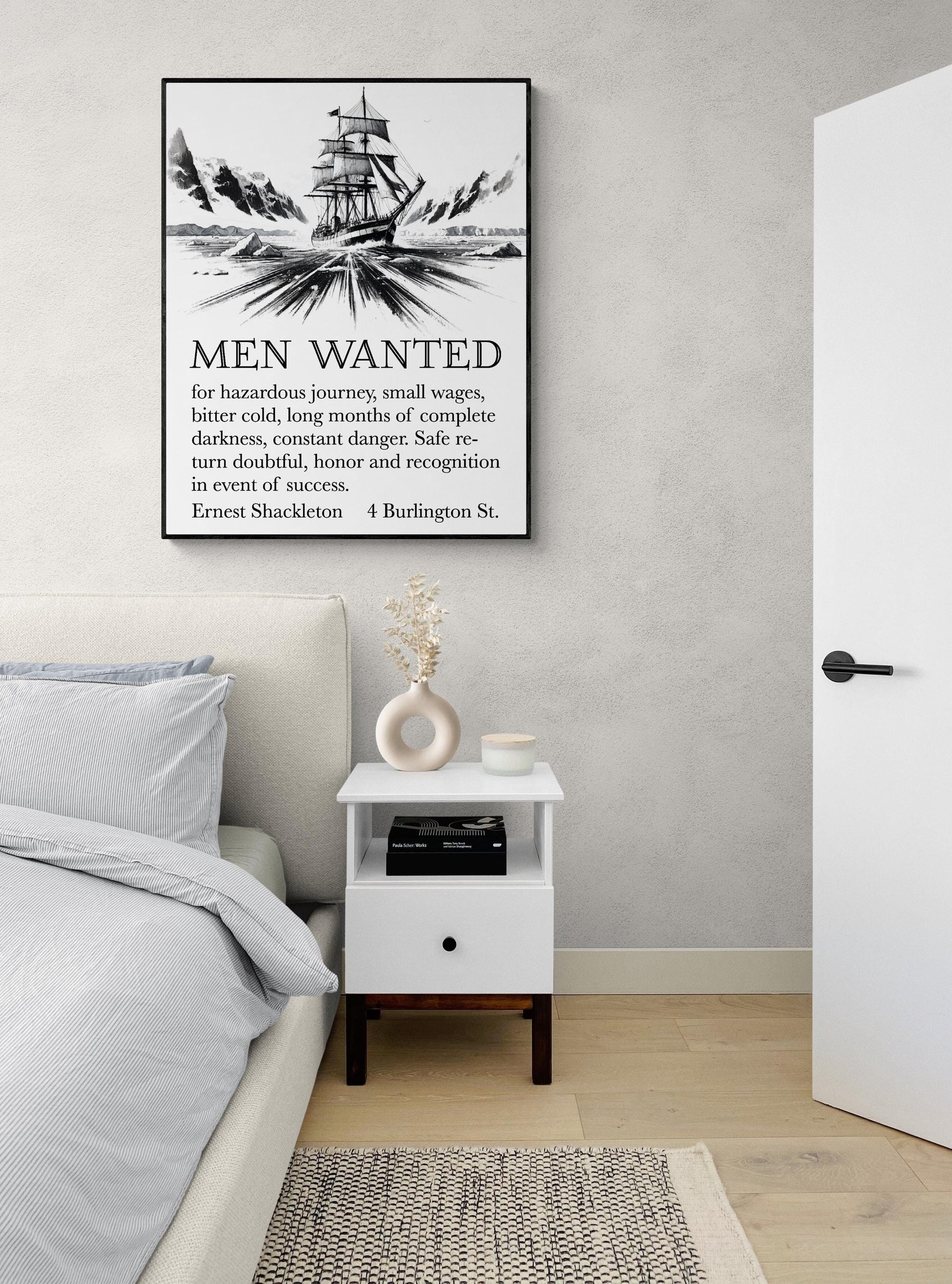 Ernest Shackleton Expedition Help Wanted Advertisement | Home Decor | Living Room | Ship Boat Navy Nautical Sketch | Vintage Art Print