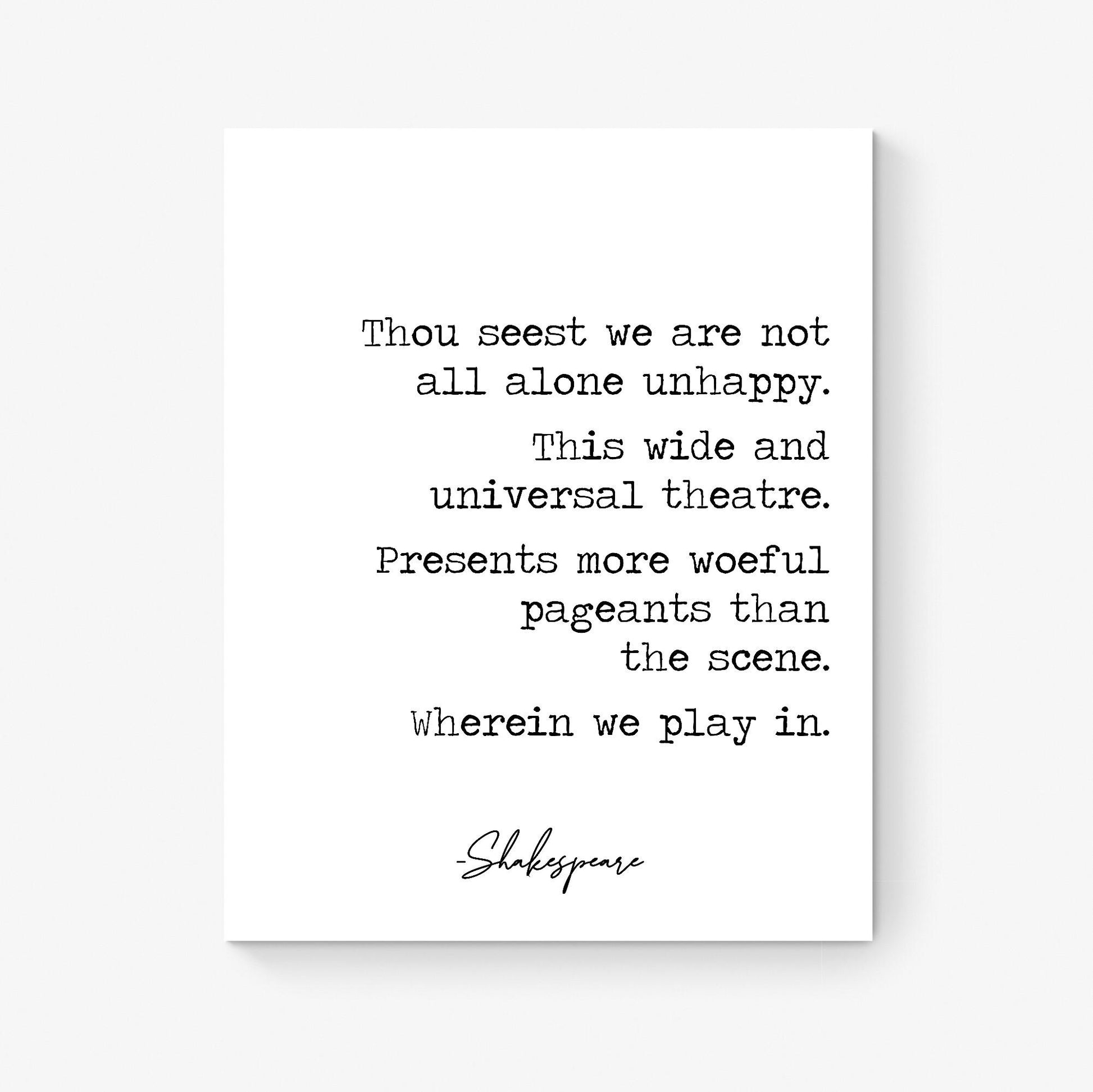 Shakespeare Quote Art Print | This Wide And Universal Theatre | Literary | As You Like It | Living Room | Home Decor | Typography Poster