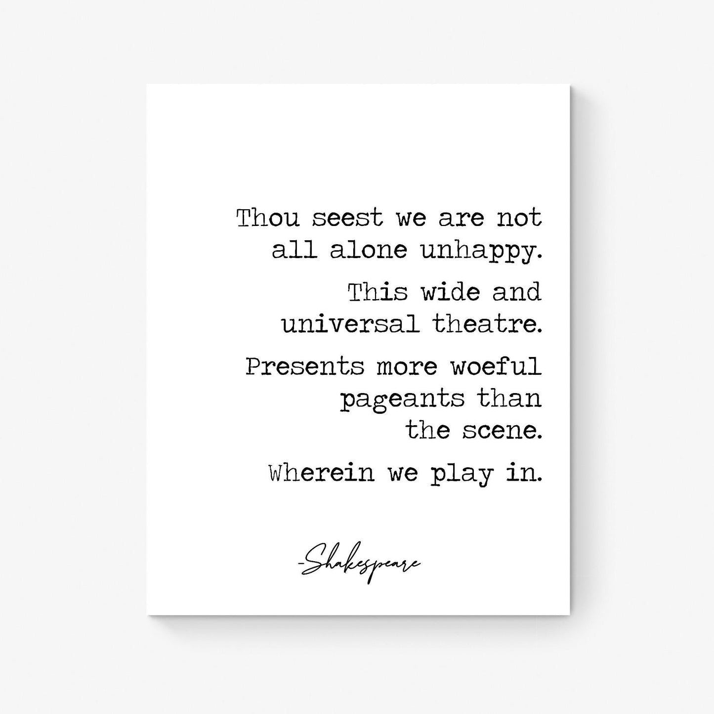 This Wide And Universal Theatre by William Shakespeare | Literary | As You Like It | Living Room | Home Decor | Typography Art Print