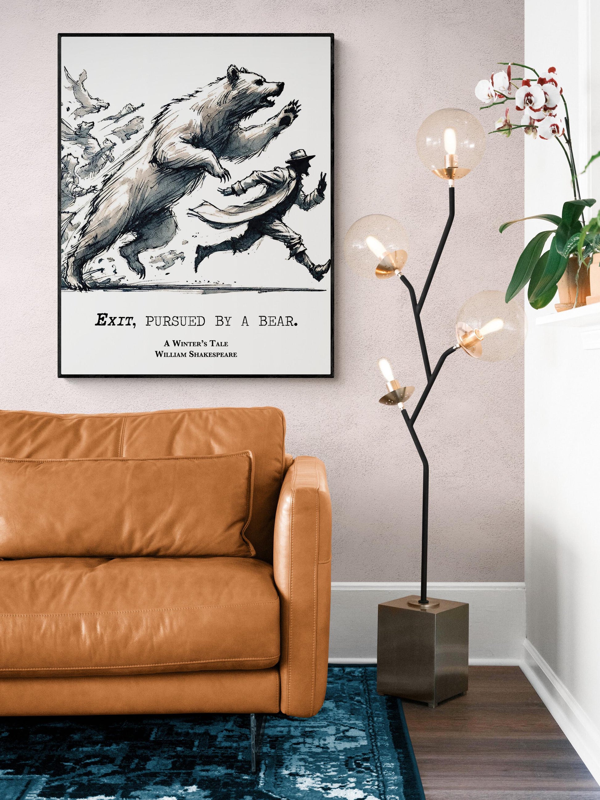 Exit Pursued By A Bear by William Shakespeare | Literary | A Winter's Tale | Living Room | Home Decor | Watercolor Art Print