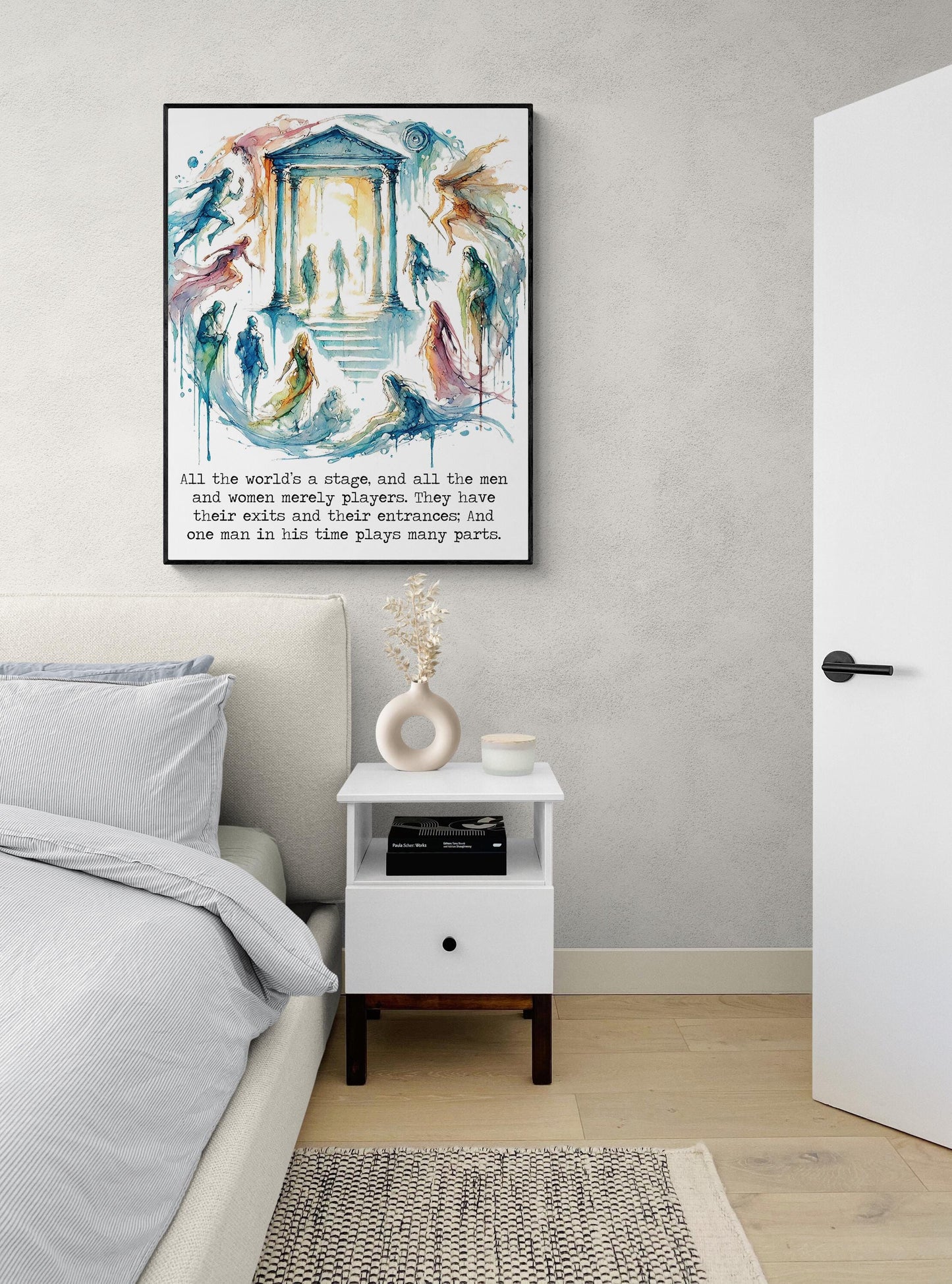 All The World's A Stage | As You Like It by William Shakespeare | Living Room Home Decor | Actors | Rainbow Watercolor Sketch Art Print