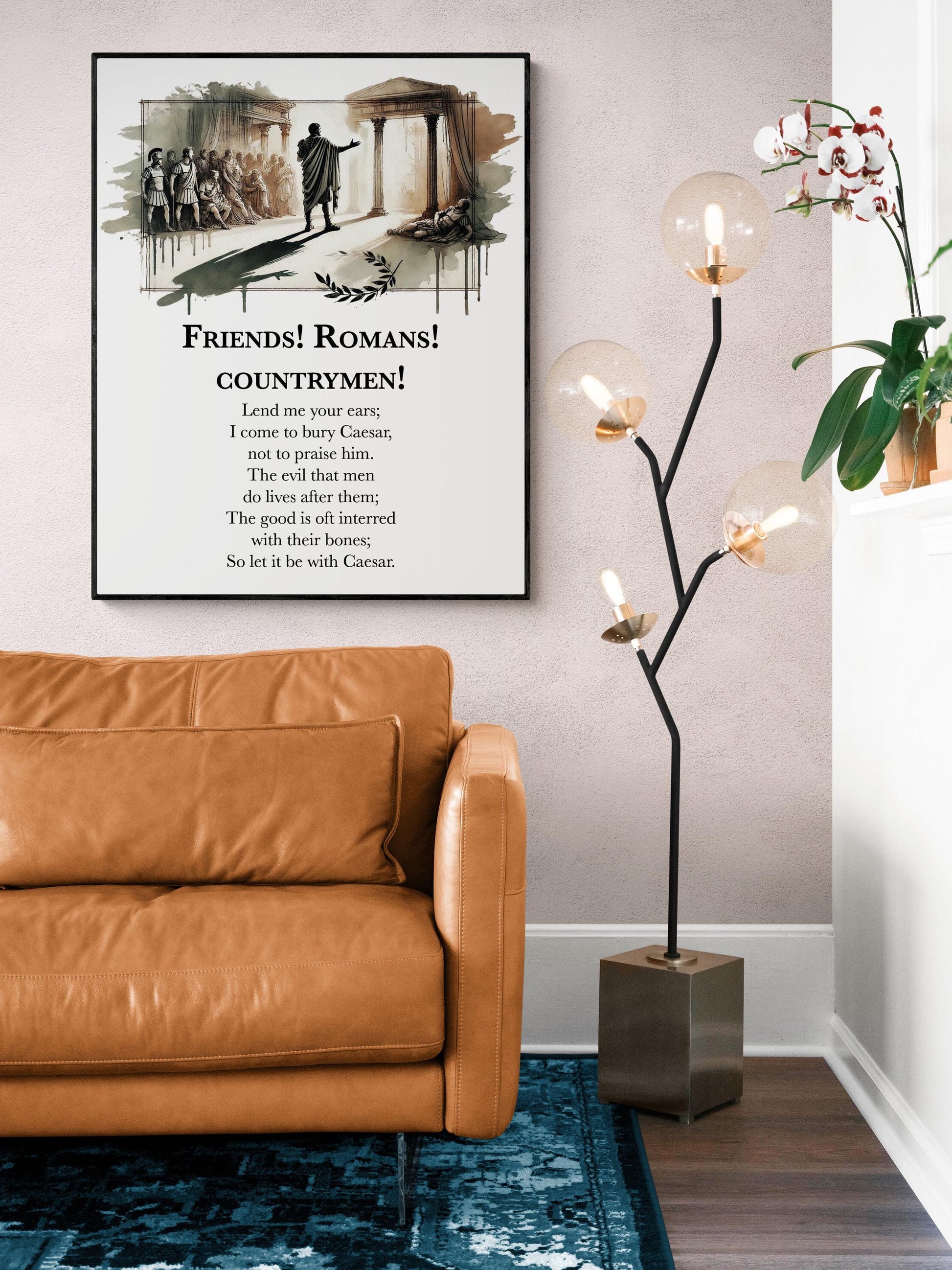 Friends Romans Countrymen Lend Me Your Ears by William Shakespeare Literary Julius Caesar | Living Room | Home Decor | Watercolor Art Print