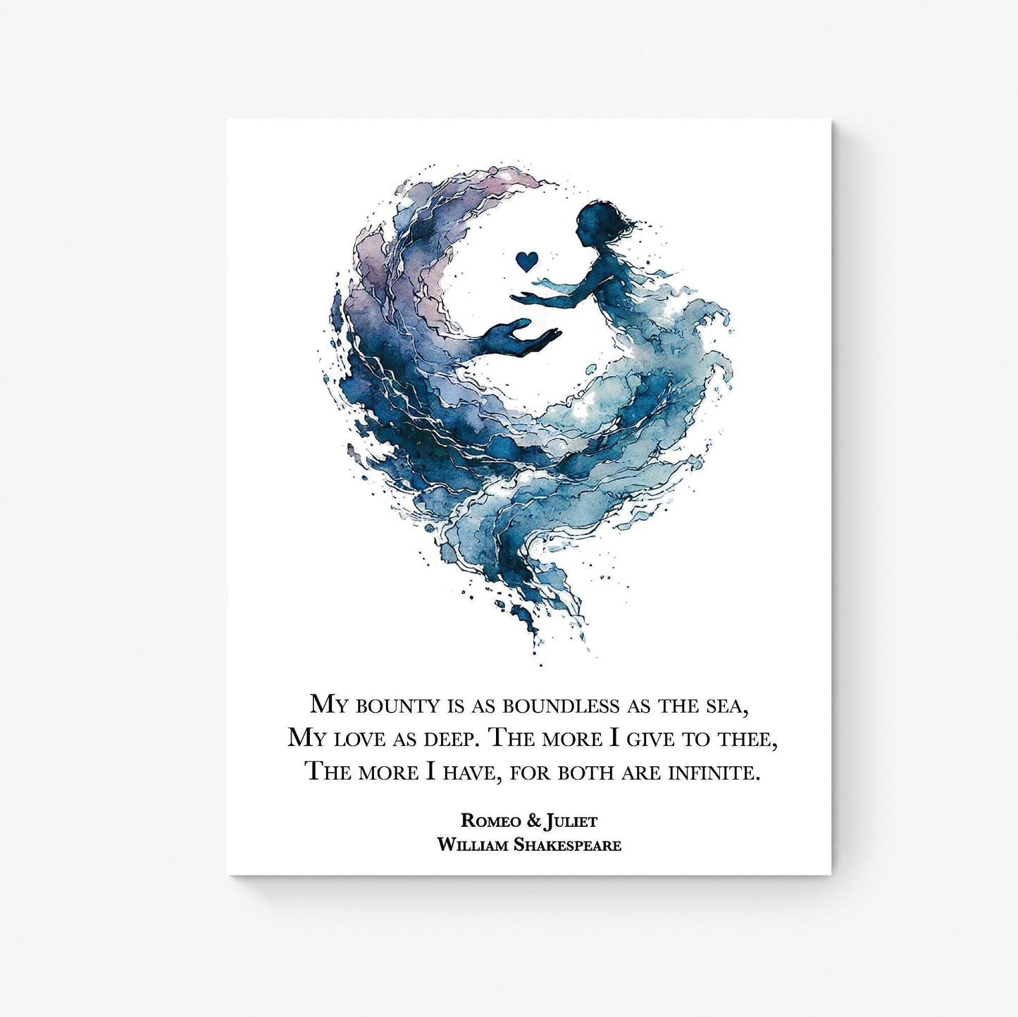 Shakespeare Quote Art Print | My Bounty Is As Boundless As The Sea My Love As Deep | Literary | Living Room | Home Decor | Watercolor Poster
