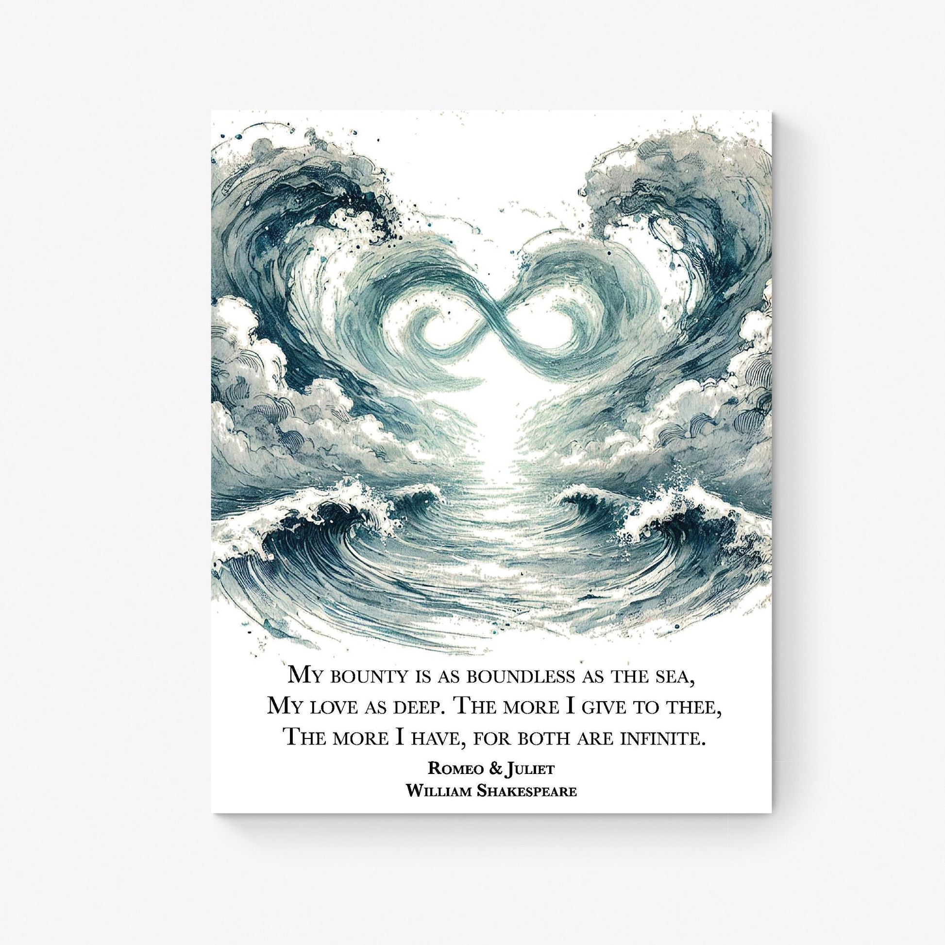 My Bounty Is As Boundless As The Sea My Love As Deep by William Shakespeare | Literary | Living Room | Home Decor | Watercolor Art Print