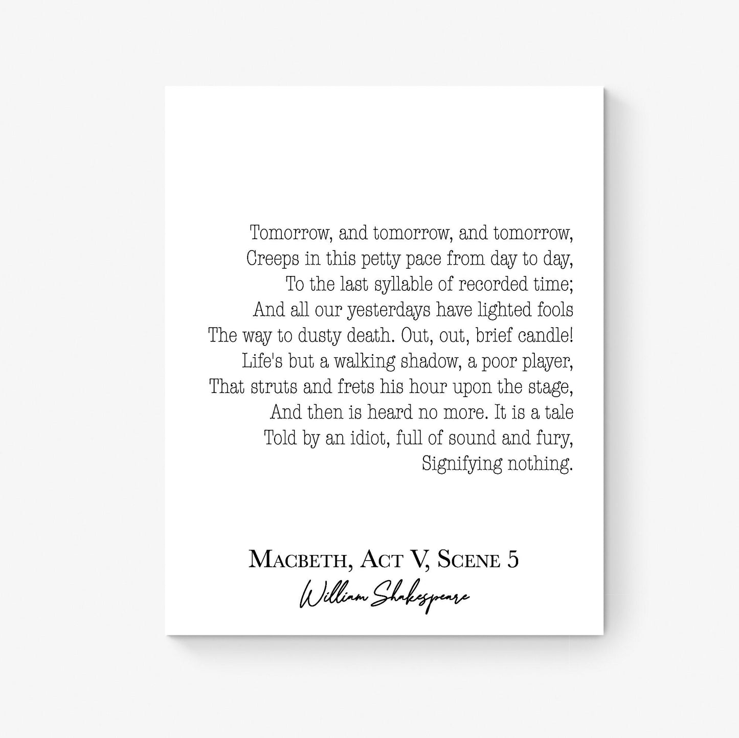 Tomorrow Creeps In This Petty Pace by William Shakespeare | Literary | MacBeth | Living Room | Home Decor | Typography Art Print