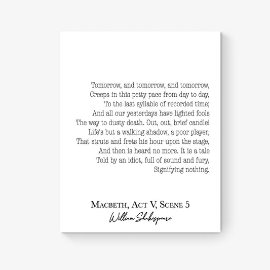 Tomorrow Creeps In This Petty Pace by William Shakespeare | Literary | MacBeth | Living Room | Home Decor | Typography Art Print