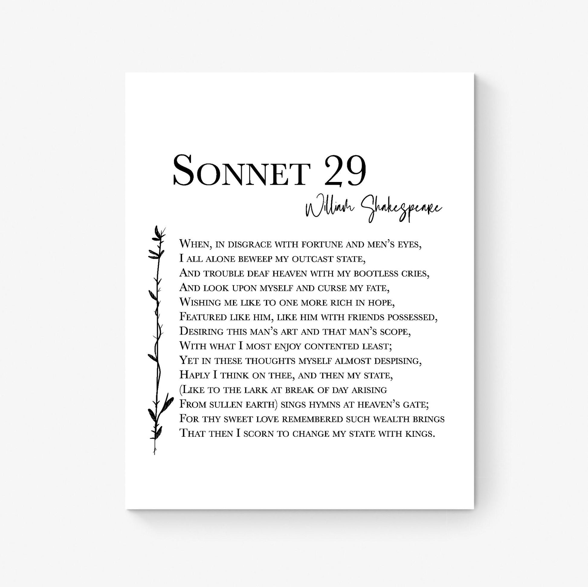 Shakespeare Sonnet 29 Quote Art Print | For Thy Sweet Love Remembered | Classic Literary Wall Artwork | Home Decor | Living Room Poster