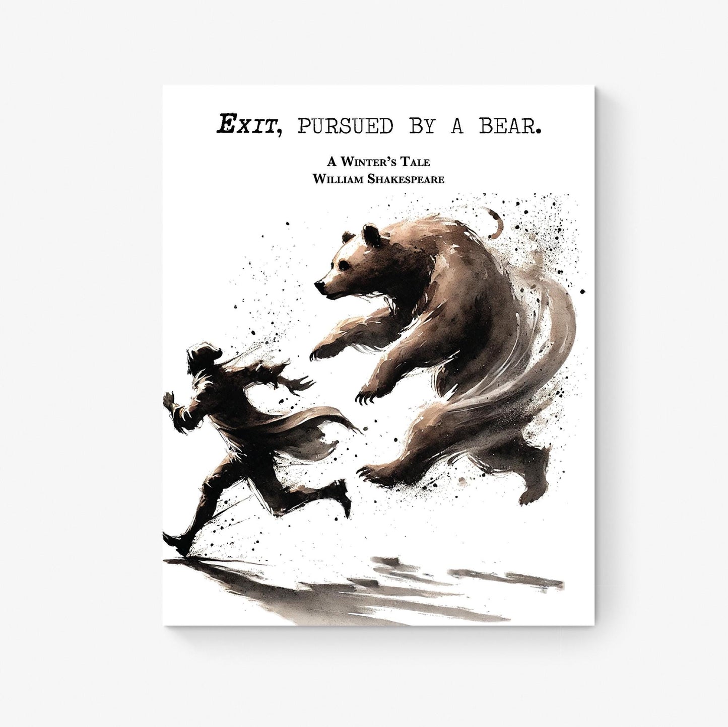 Exit Pursued By A Bear by William Shakespeare | Literary | A Winter's Tale | Living Room | Home Decor | Watercolor Art Print