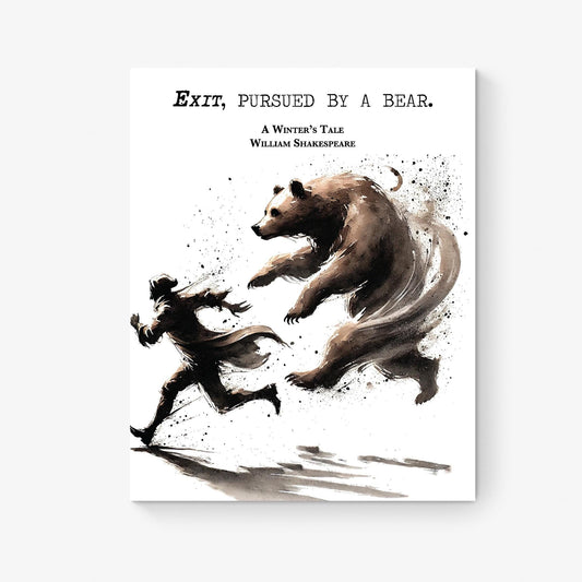 Exit Pursued By A Bear by William Shakespeare | Literary | A Winter's Tale | Living Room | Home Decor | Watercolor Art Print
