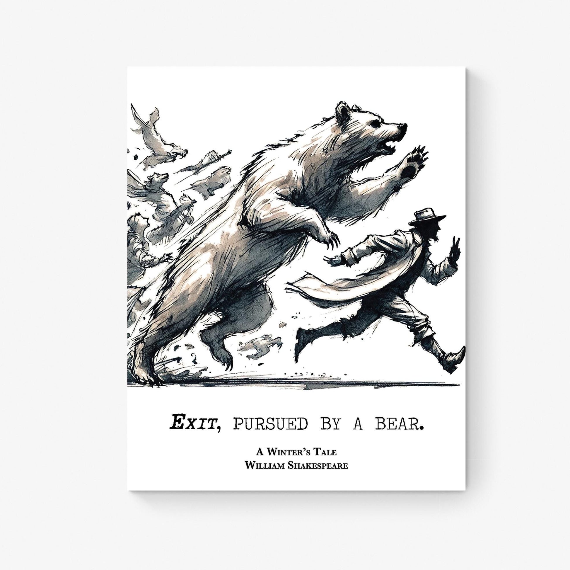 Shakespeare Quote Art Print | Exit Pursued By A Bear | Literary | A Winter's Tale | Living Room | Home Decor | Watercolor Poster
