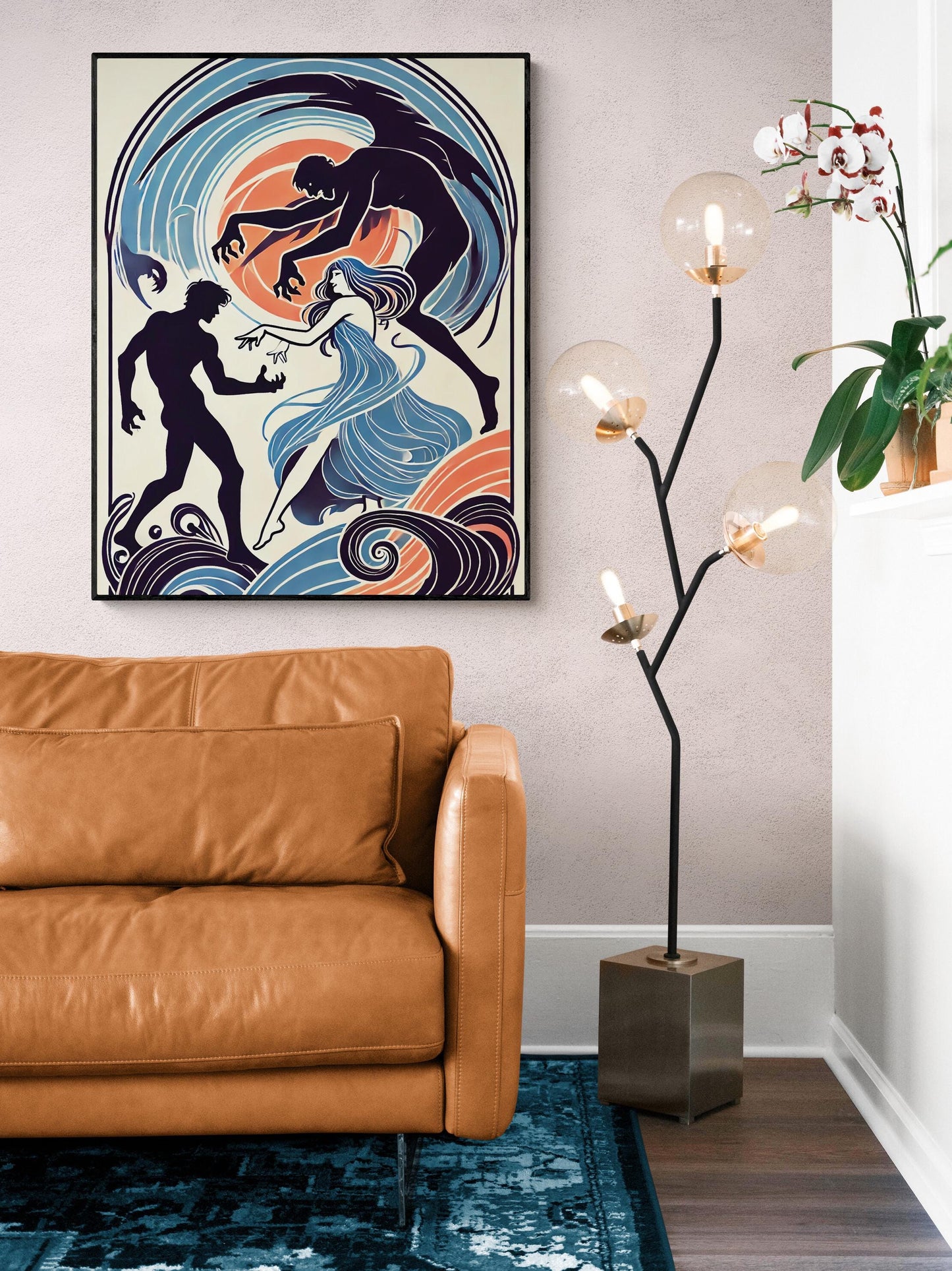 Orpheus and Eurydice Art Print | Ancient Greek Mythology | Lovers Tragedy Myth | Literary | Art Nouveau | Living Room | Home Decor | Poster