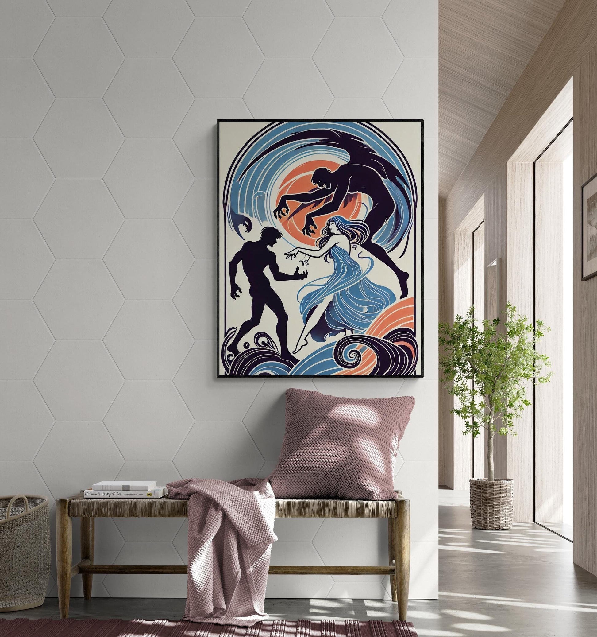 Orpheus and Eurydice Art Print | Ancient Greek Mythology | Lovers Tragedy Myth | Literary | Art Nouveau | Living Room | Home Decor | Poster