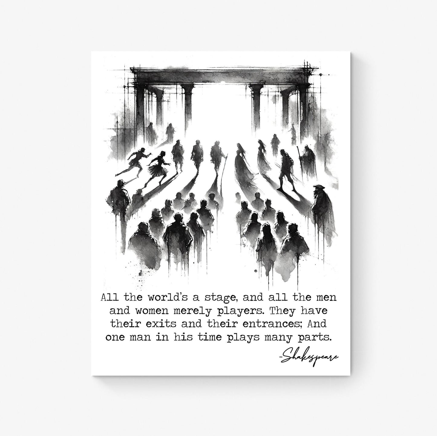Shakespeare Quote Art Print | All The World's A Stage | As You Like It | Living Room Home Decor | Literary Poster