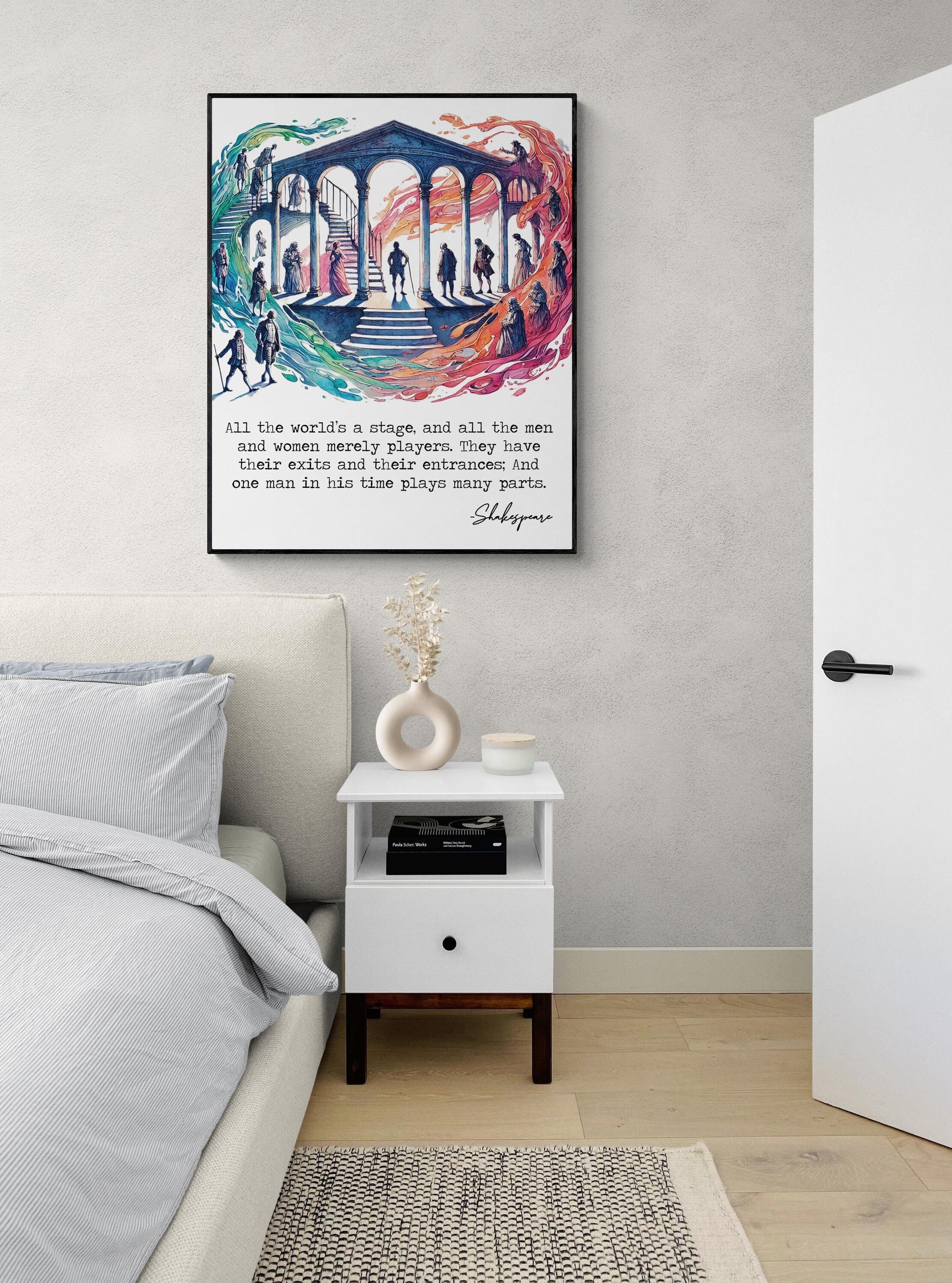 All The World's A Stage | As You Like It by William Shakespeare | Living Room Home Decor | Actors | Colorful Watercolor Sketch Art Print