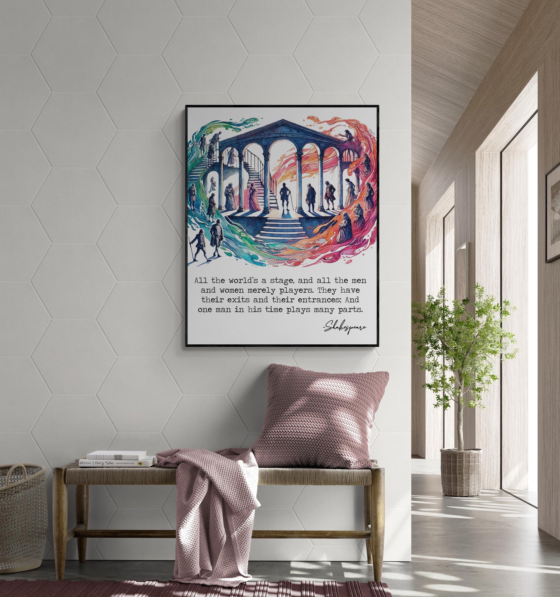 All The World's A Stage | As You Like It by William Shakespeare | Living Room Home Decor | Actors | Colorful Watercolor Sketch Art Print