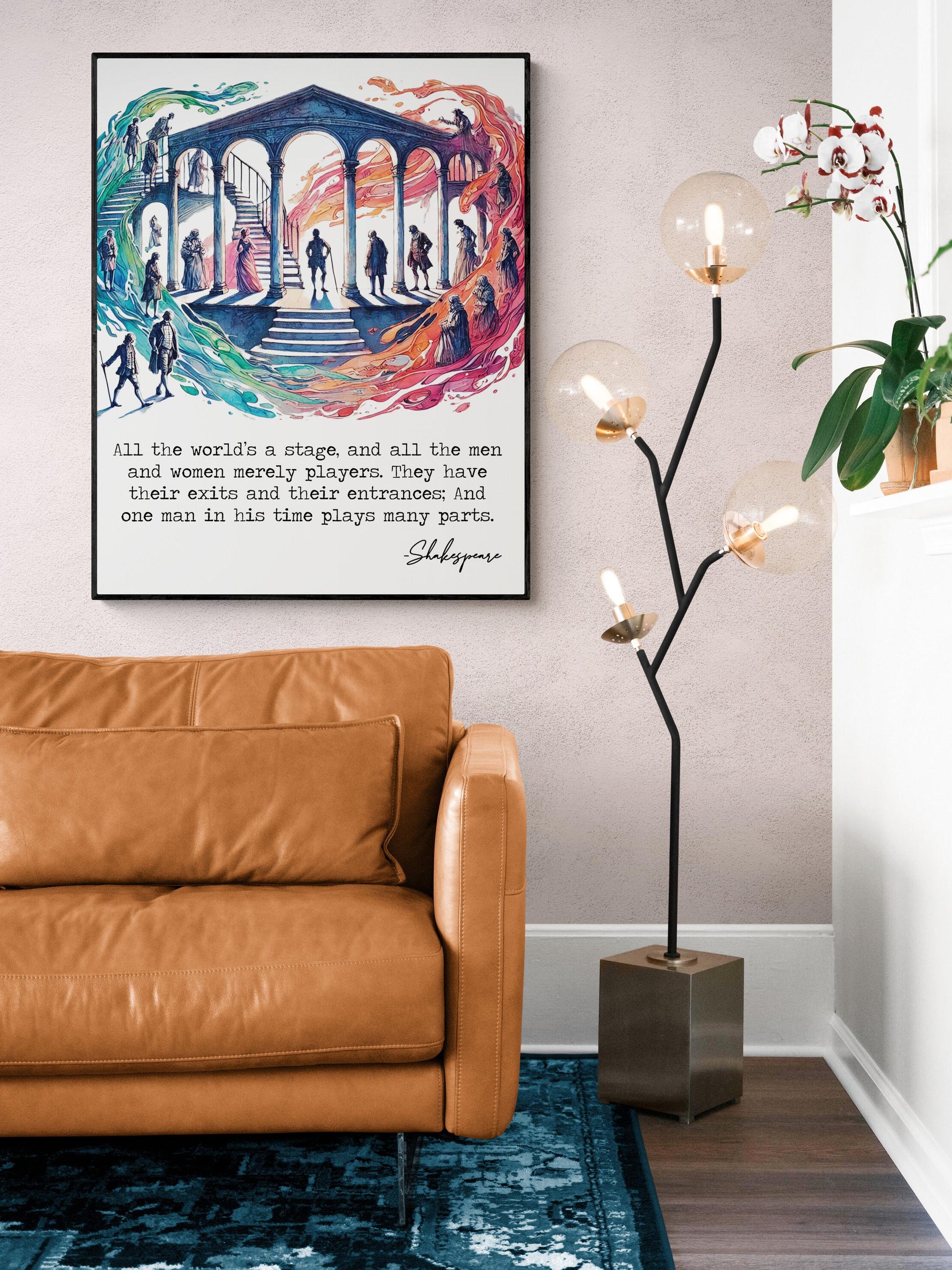 All The World's A Stage | As You Like It by William Shakespeare | Living Room Home Decor | Actors | Colorful Watercolor Sketch Art Print