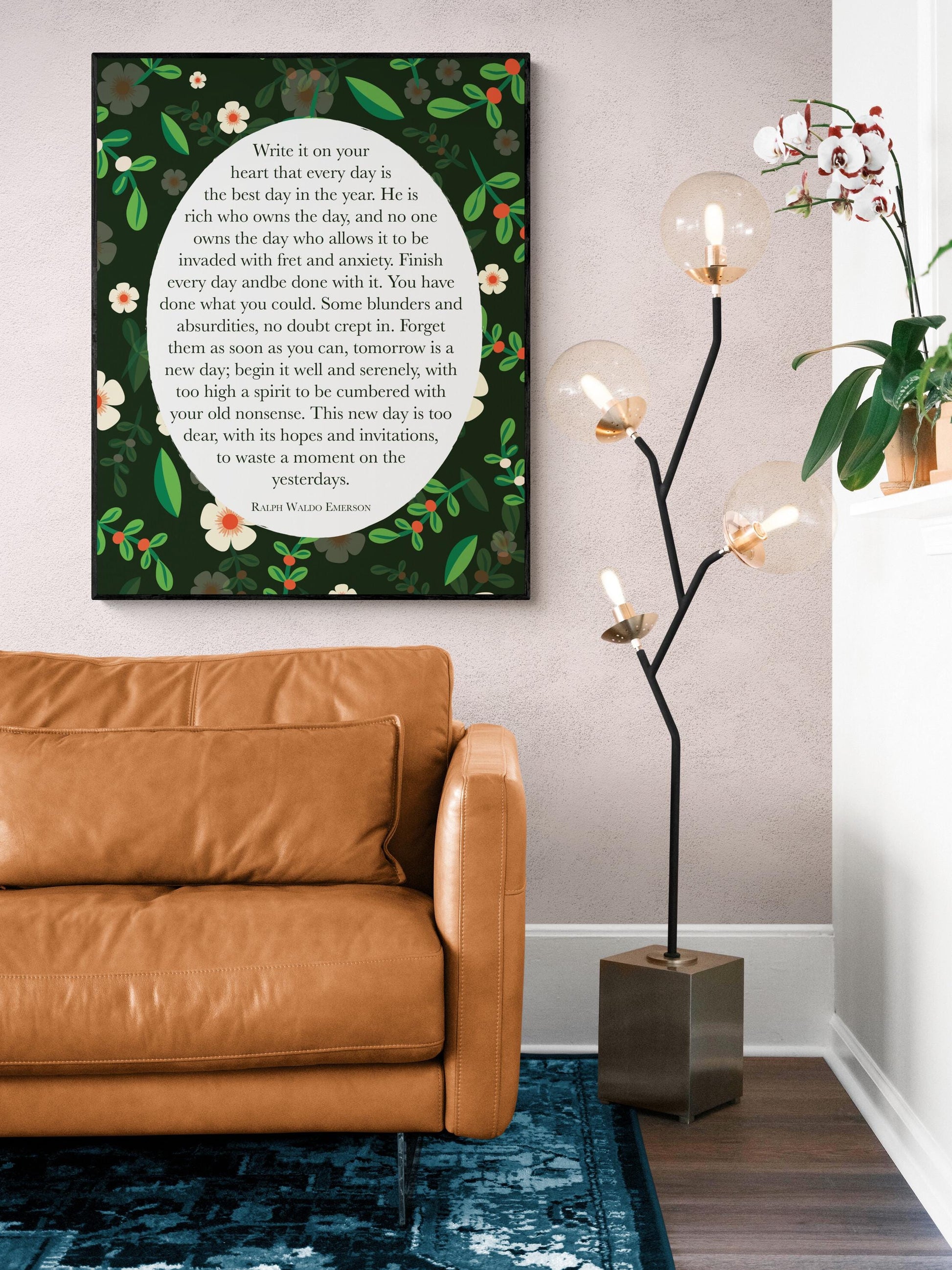 Write It On Your Heart | Ralph Waldo Emerson Quote | Poem Poetry | Home Decor Wall Artwork | Green Floral | Gifts | Literary | Art Print