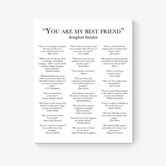 You Are My Best Friend Throughout Literature | Classic Novels | English Literary Books | Brave Love | Home Decor | Typography | Art Print