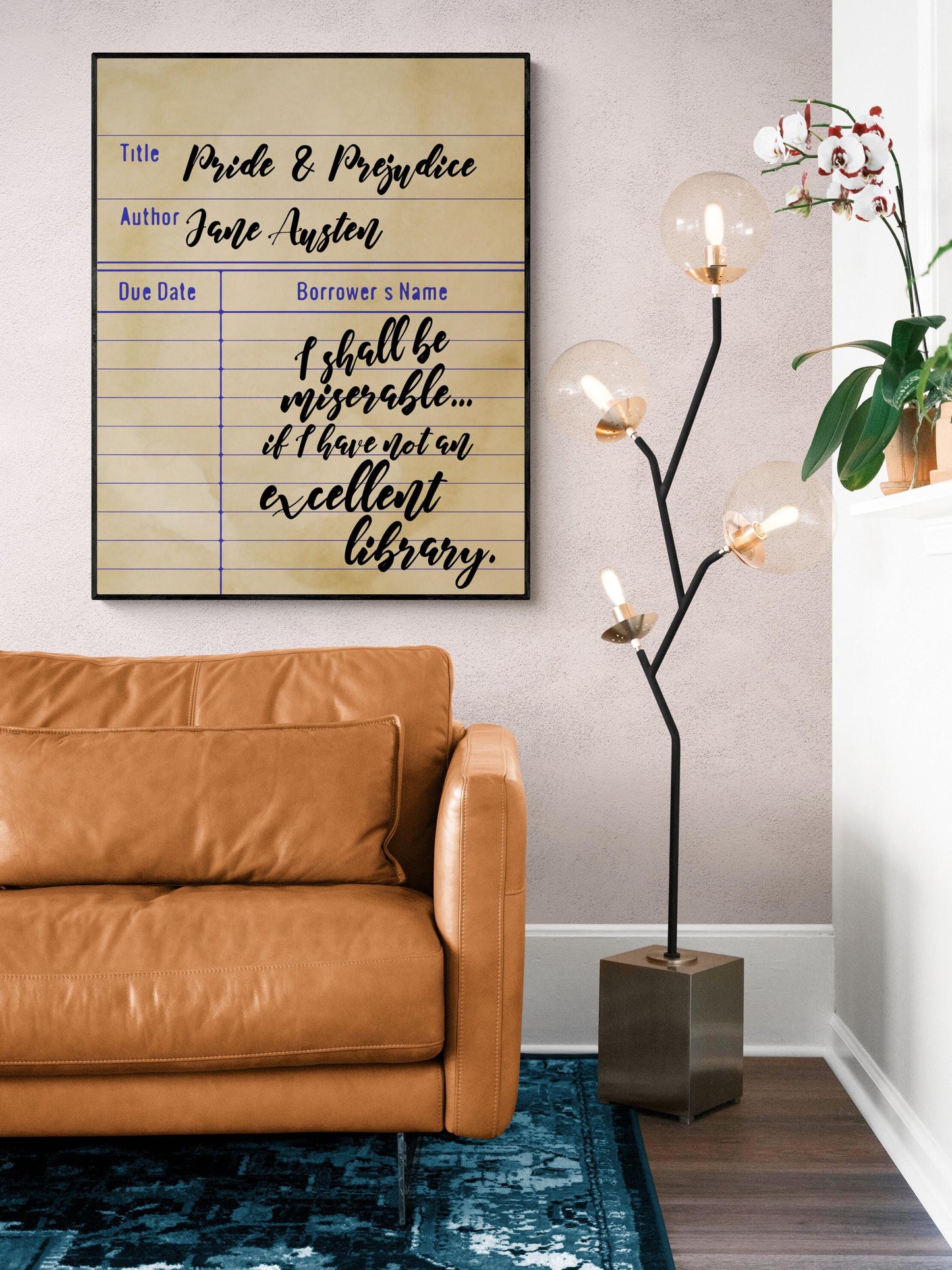 I Shall Be Miserable if I Have Not An Excellent Library | Pride & Prejudice | Jane Austen | Home Decor | Library Card | Literary Art Print