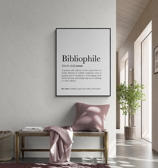 Book Lover Bibliophile Word Definition | Bookish Librarian | Reading Library | Living Room | Home Decor | Typography | Art Print