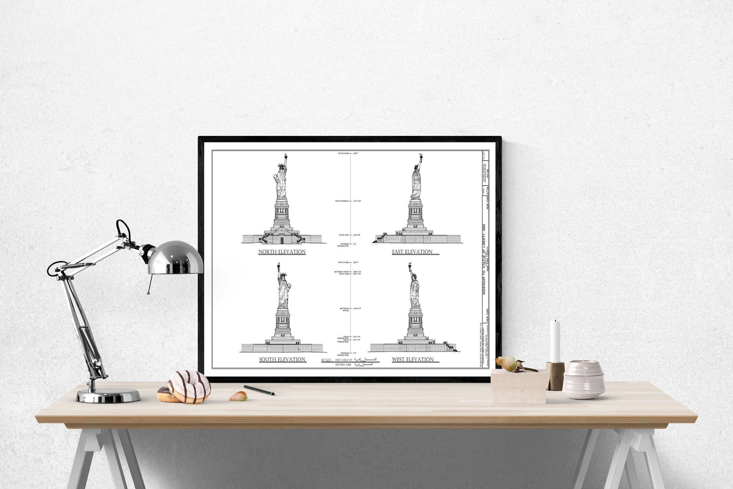 Statue of Liberty Blueprint Art Print – Historic 1886 Architectural Drawing Vintage Technical Wall Art | American Landmark Home Decor Poster