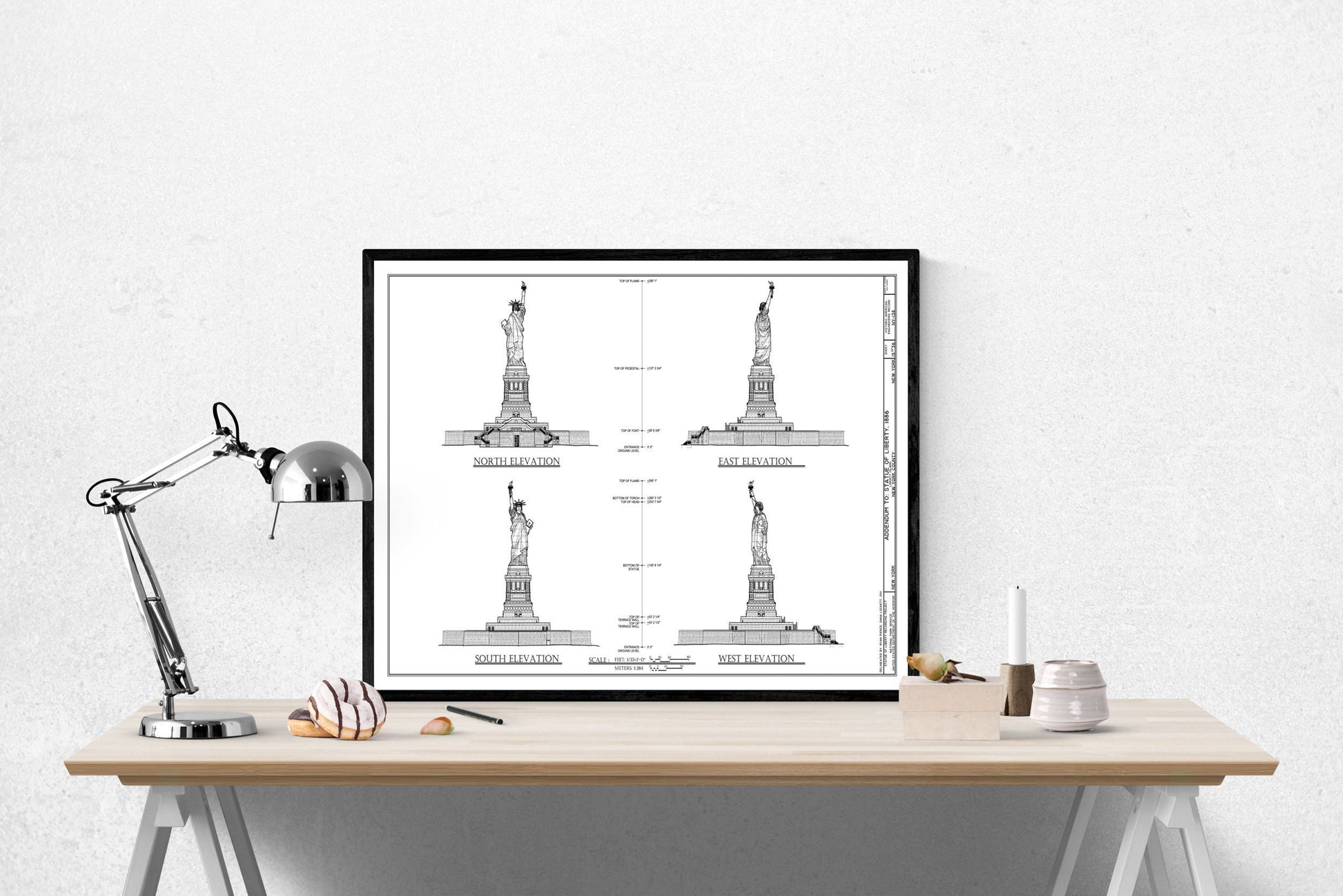 Statue of Liberty Blueprint Art Print – Historic 1886 Architectural Drawing Vintage Technical Wall Art | American Landmark Home Decor Poster